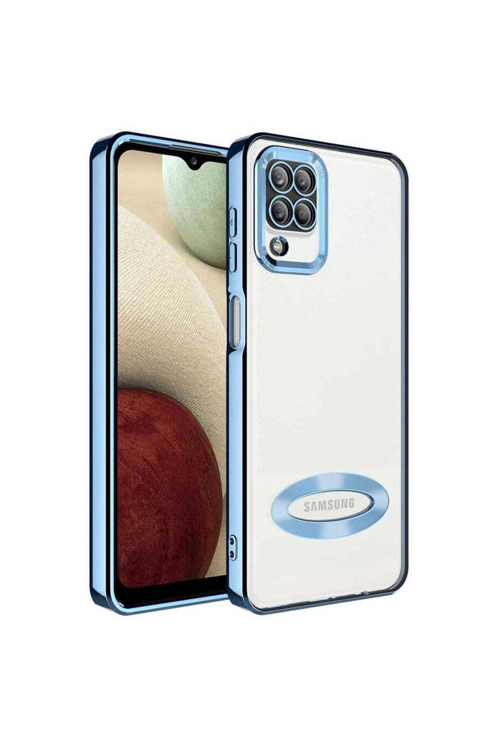 Galaxy A12 Kılıf Kamera Korumalı Logo Gösteren Zore Omega Kapak - Sierra Mavi