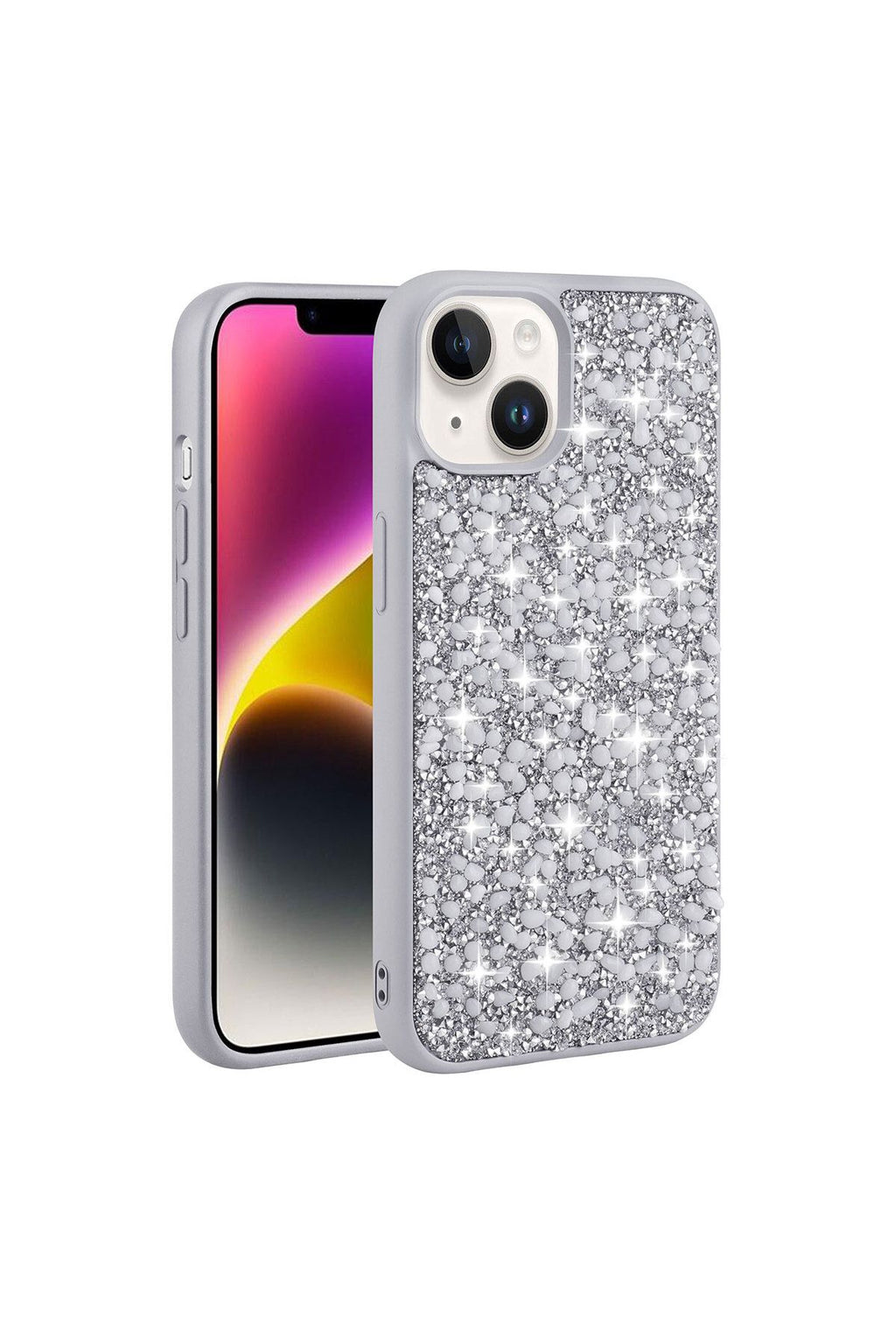 iPhone 14 Uyumlu Parlak Taşlı Tasarım Zore Linea Kılıf-Gümüş
