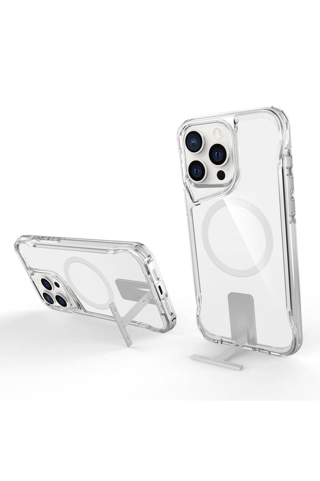 iPhone 15 Pro Max Uyumlu Magsafe Şarj Özellikli Zore T-Max Standlı Kılıf-Renksiz