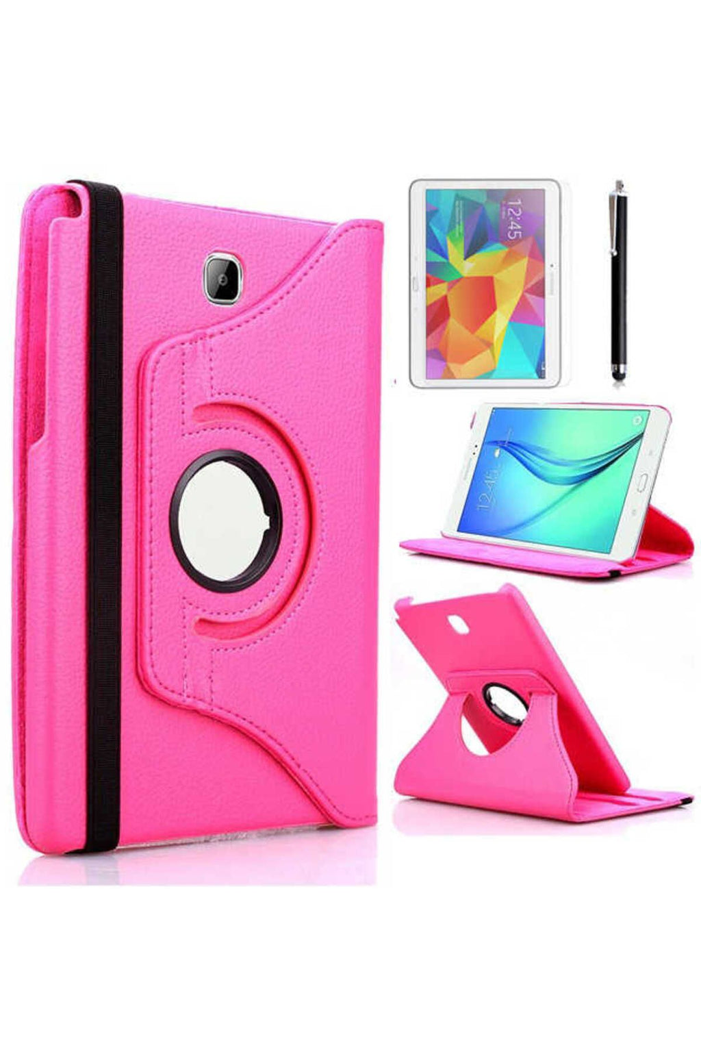 Galaxy Tab A T550 9.7  Uyumlu Zore Dönebilen Standlı Kılıf-Pembe Koyu