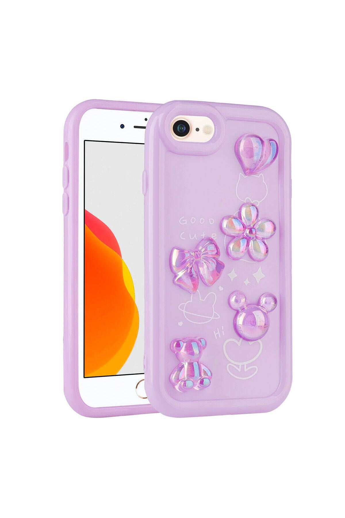 iPhone SE 2022 Uyumlu Kabartma Figürlü Parlak CSK Zore Toys Silikon Kılıf-Mor