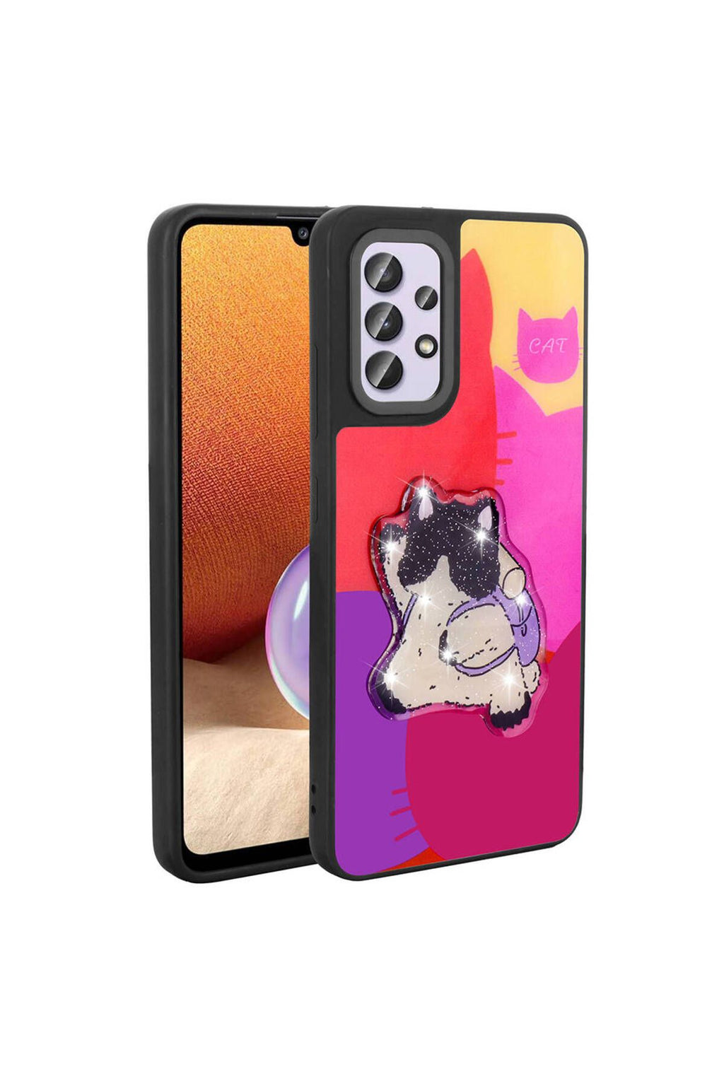 Galaxy A32 4G Kılıf Parlayan Kabartmalı İkonik Figürlü Zore Amas Silikon Kapak - Mor