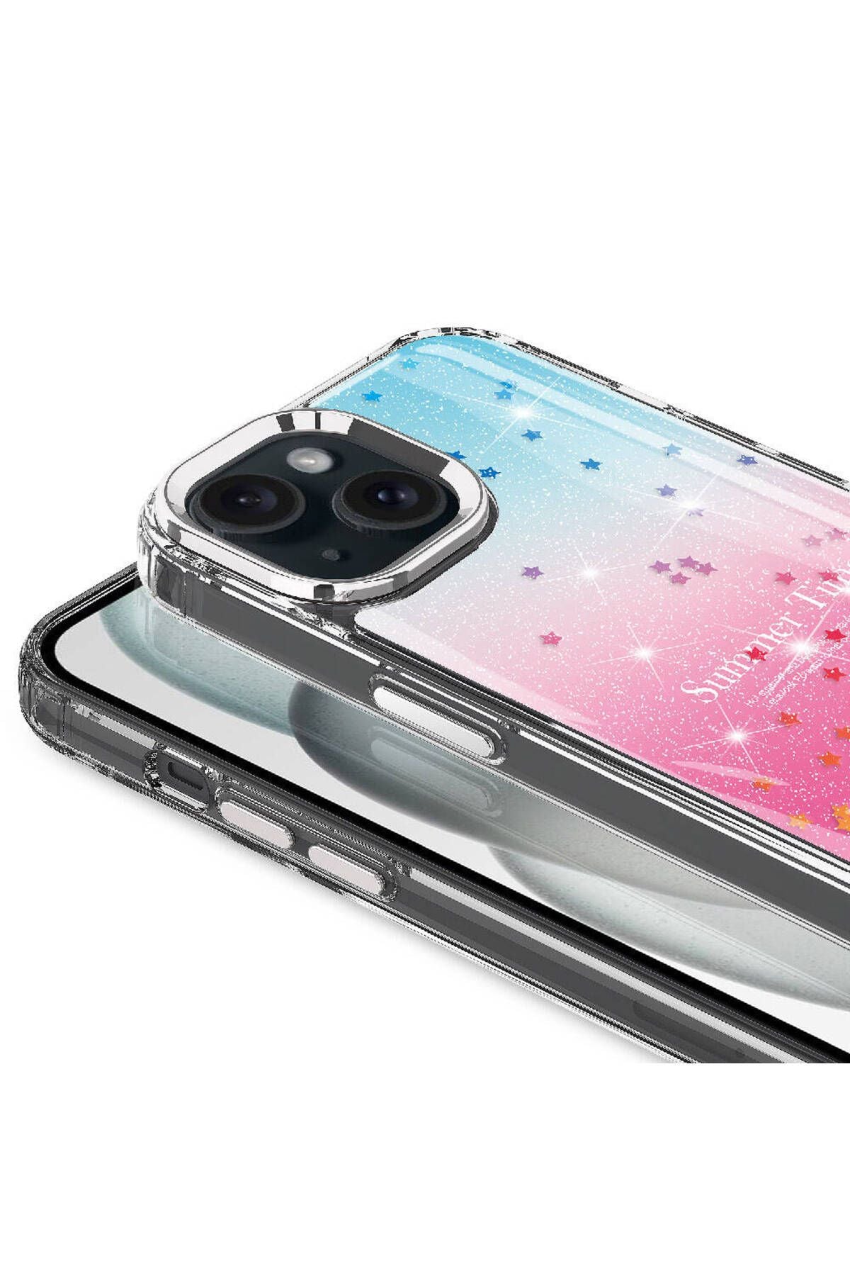 iPhone 14 Uyumlu Simli Desenli Parlak Zore Task Kılıf-Pembe