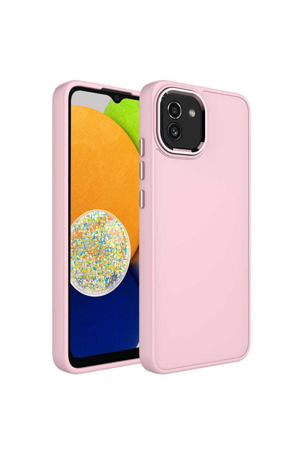 Galaxy A03 Kılıf Metal Çerçeve ve Buton Tasarımlı Silikon Zore Luna Kapak - Pembe