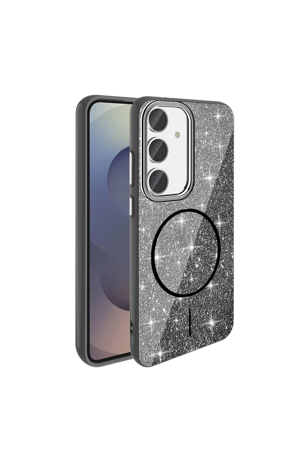 Galaxy S23 FE Kılıf Magsafe Şarj Özellikli Parlayan Simli Zore Okso Kapak - Derin Mor