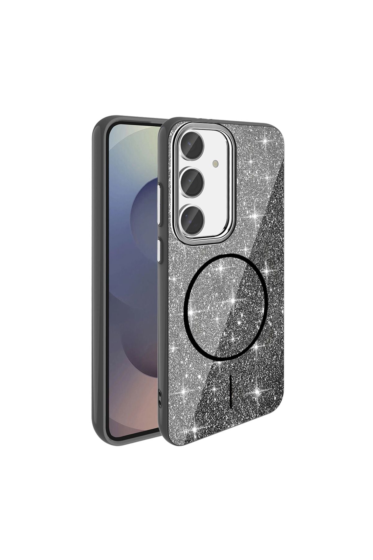 Galaxy S23 FE Kılıf Magsafe Şarj Özellikli Parlayan Simli Zore Okso Kapak - Derin Mor