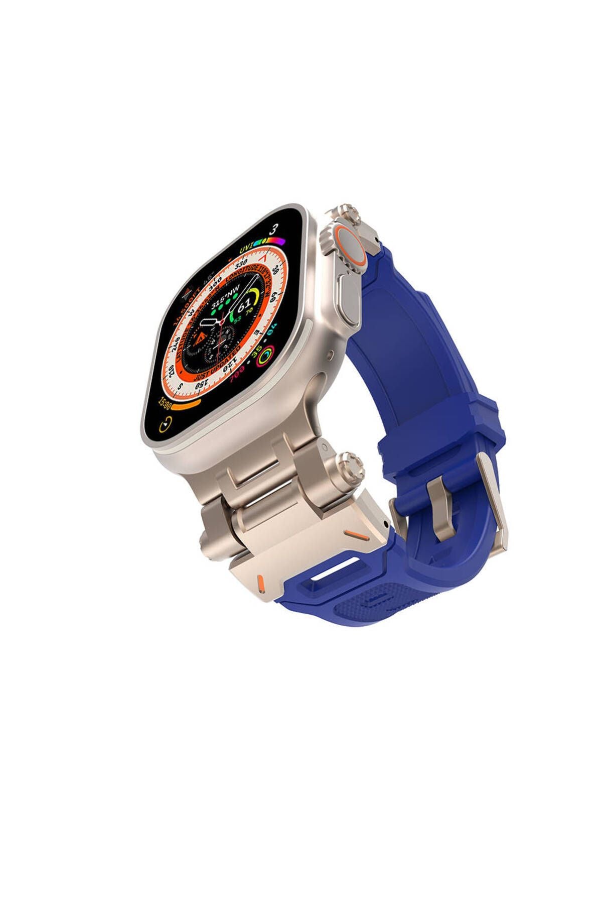 Watch Ultra 49mm CLO- KRD-108 Metal Başlıklı Silikon Kordon-Starlight-Mavi