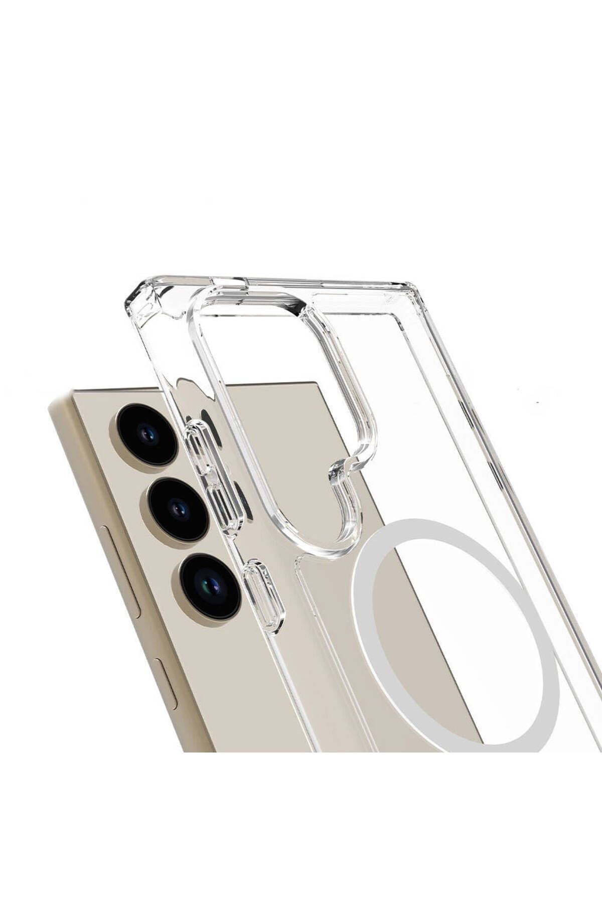 Galaxy S24 Ultra Uyumlu Zore Magsafe Şarj Özellikli Şeffaf Sert PC Zore Embos Kılıf-Renksiz