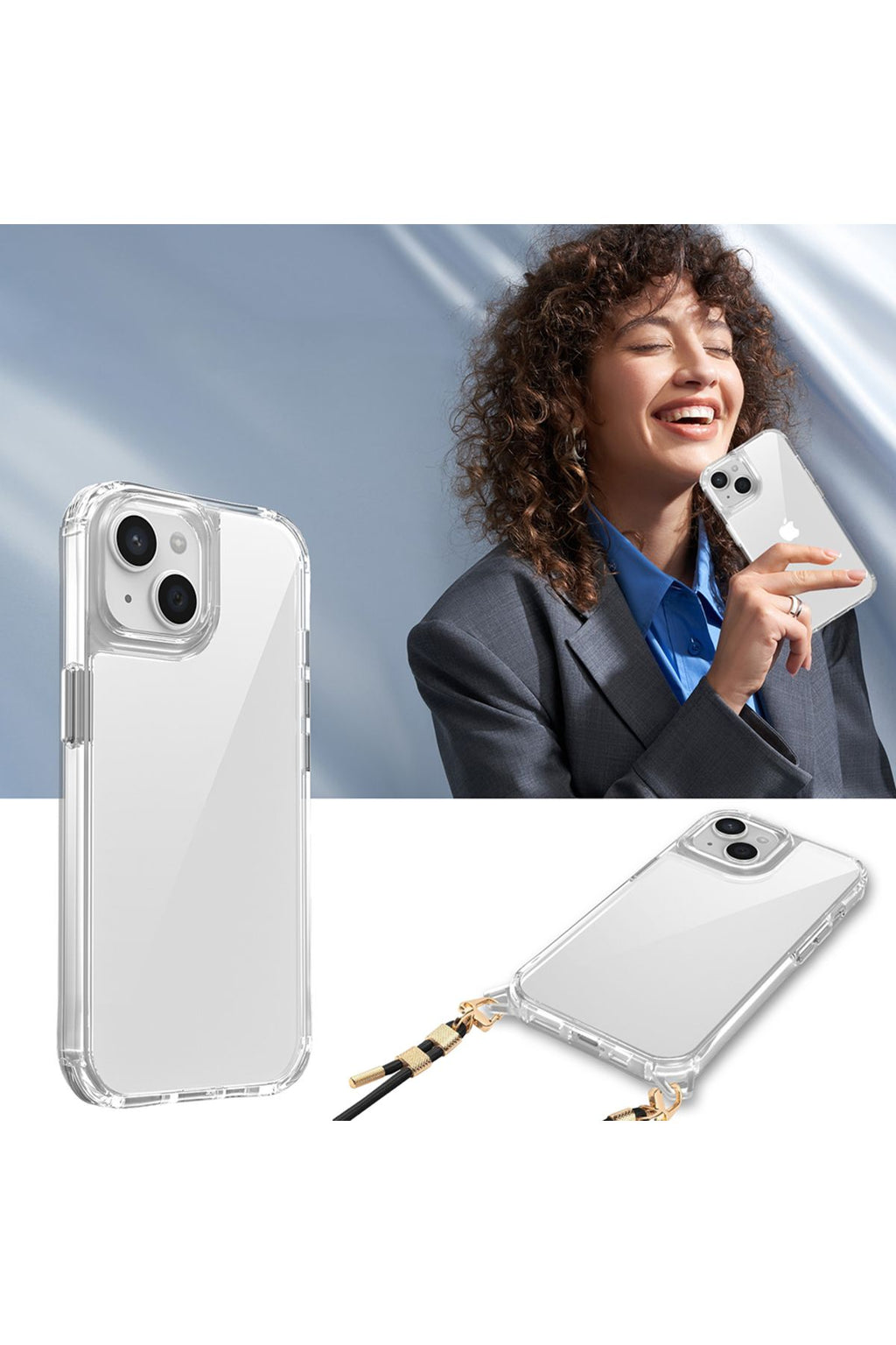 iPhone 15 Kılıf AiHTTgli Takılabilir Askı Aparatlı Zore Snap Silikon Kapak-Şeffaf