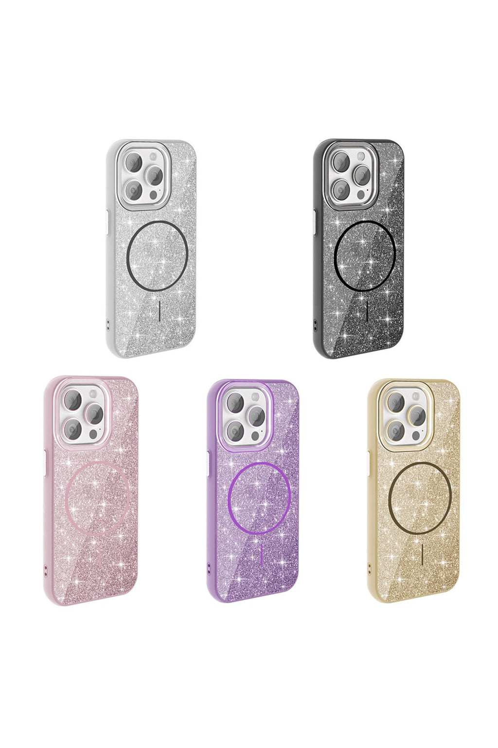 iPhone 15 Pro Kılıf Magsafe Şarj Özellikli Parlayan Simli Zore Okso Kapak - Beyaz