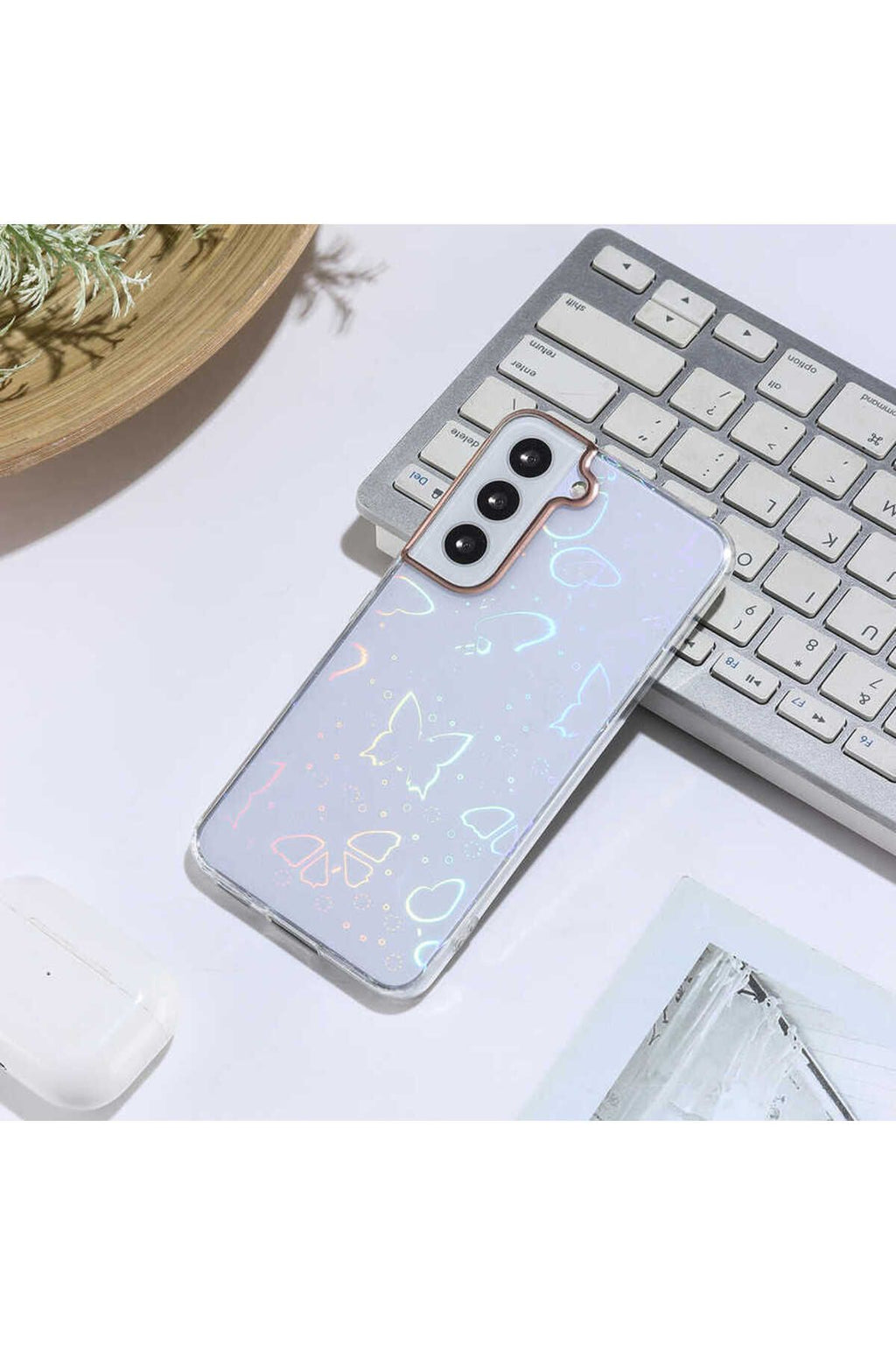 Galaxy S22 Uyumlu Zore Sidney Desenli Sert Kılıf-Butterfly No2