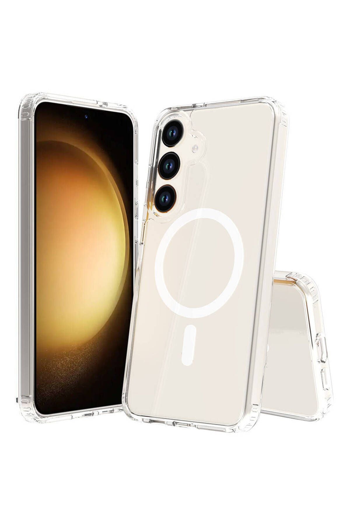 Galaxy S24 FE Kılıf Magsafe Şarj Özellikli Şeffaf Sert PC Zore Embos Kapak - Şeffaf