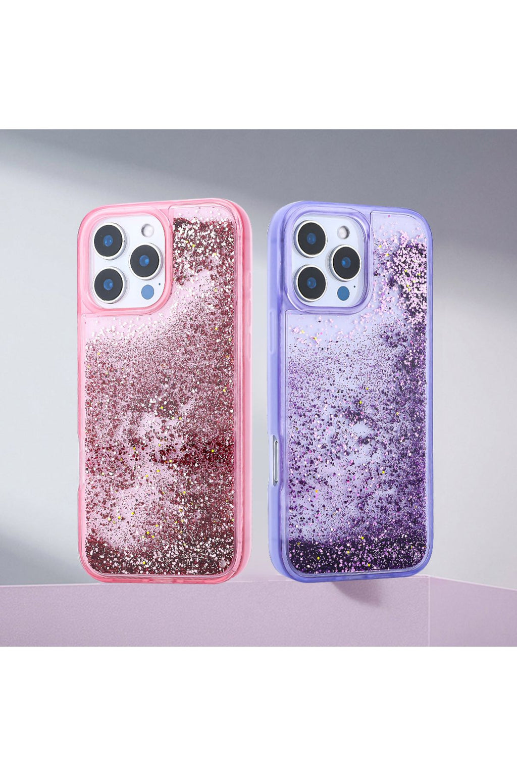 iPhone 16 Pro Kılıf Sıvılı Simli Şeffaf Arka Yüzey Zore Keto Silikon Kapak - Mor