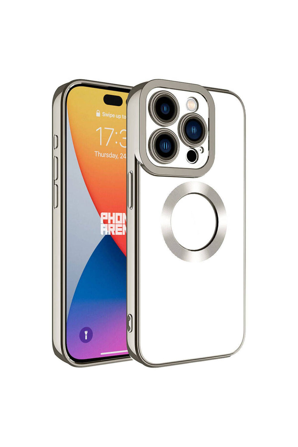 iPhone 15 Pro Uyumlu Kamera Korumalı Logo Gösteren Zore Omega Kılıf-Titanyum