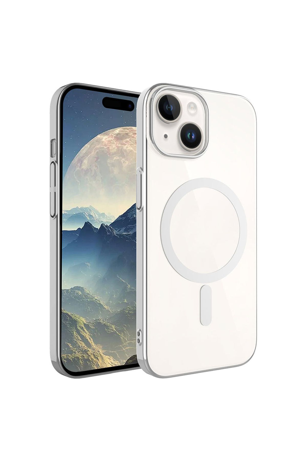 iPhone 15 Plus Uyumlu Zore Wireless Şarj Özellikli Pixel Magsafe Kılıf-Gümüş