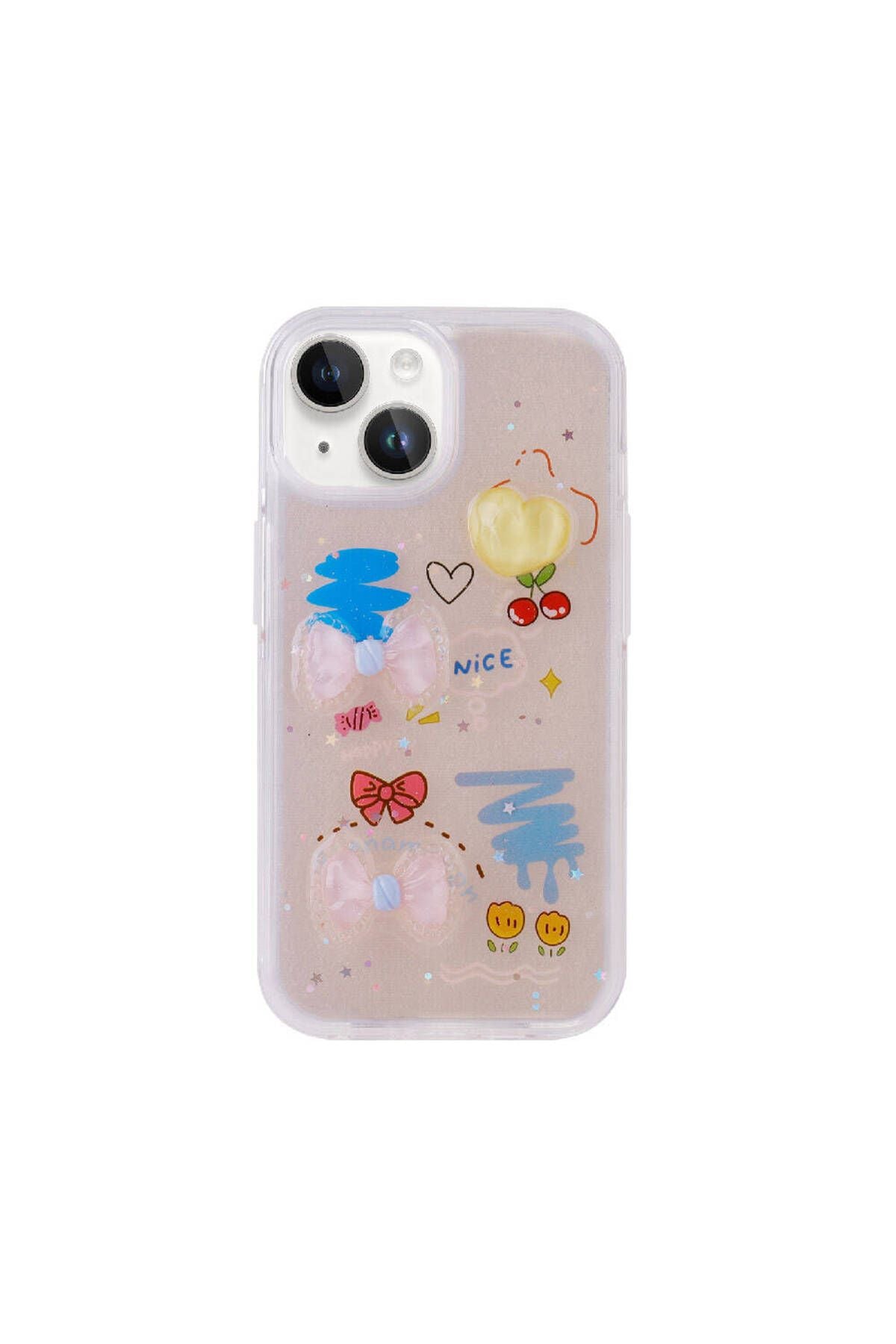 iPhone 15 Uyumlu Kabartma Figürlü Parlak Zore Minimini Silikon Kılıf-Kırmızı