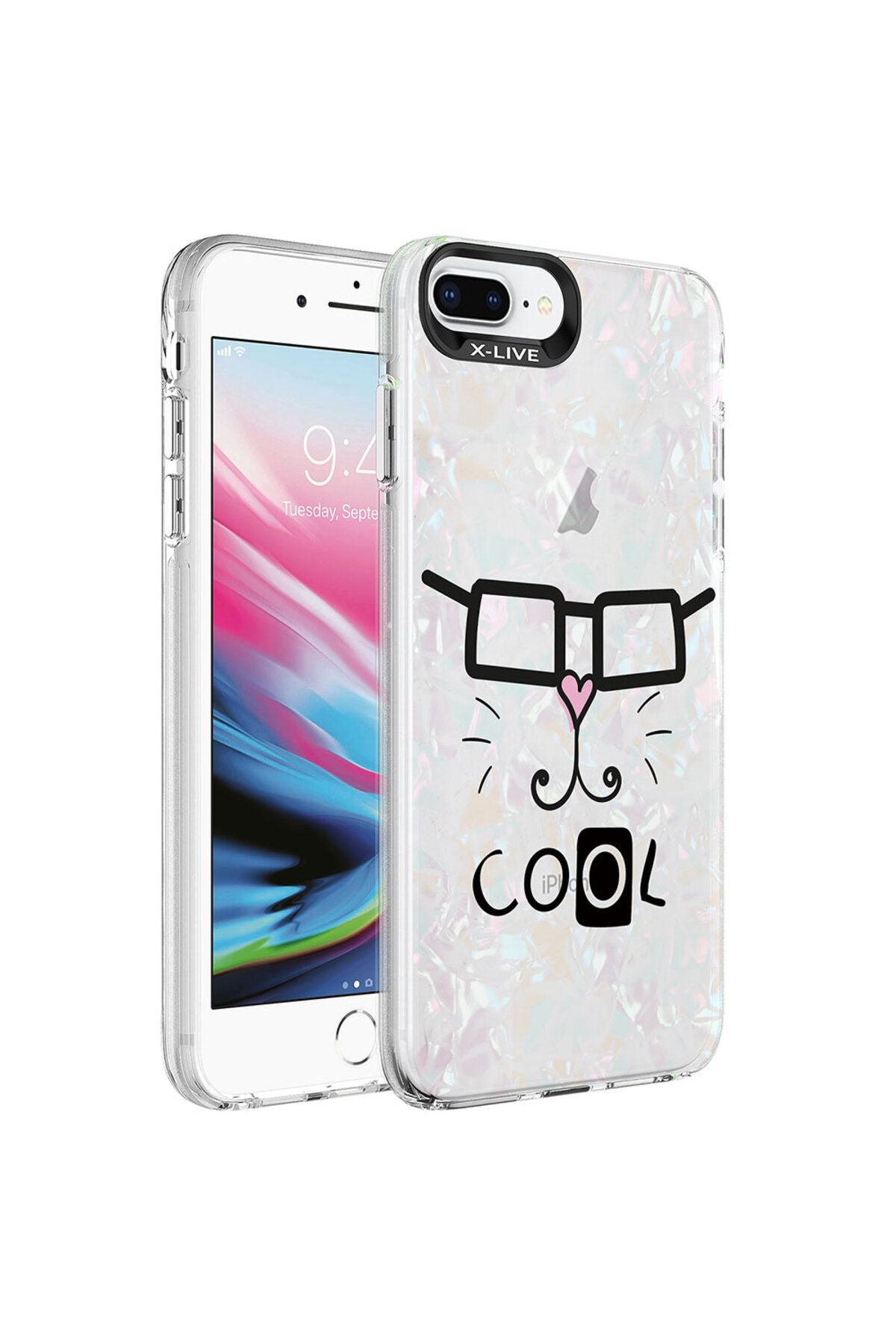 iPhone 8 Plus Kılıf Mermer Desenli Zore Marbello Kapak - Beyaz