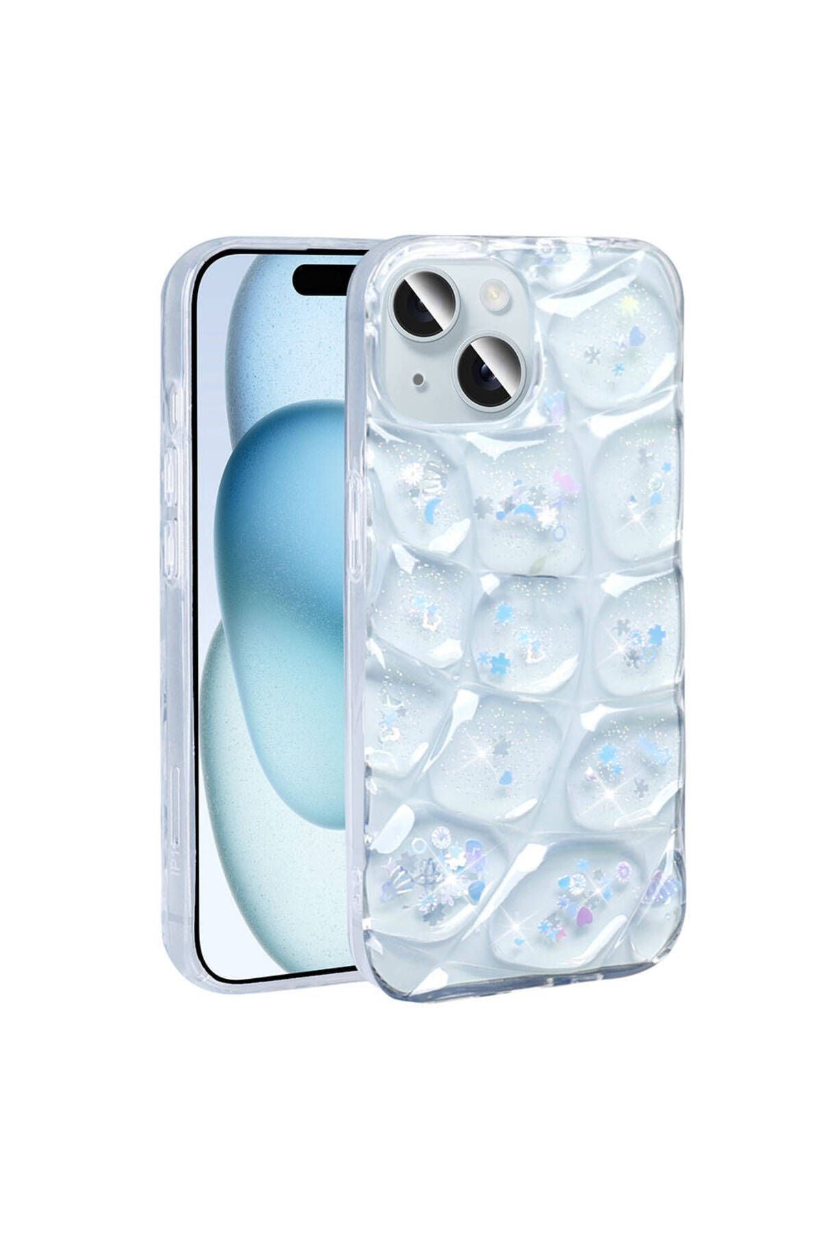 iPhone 15 Uyumlu c312 Kılıf Simli 3D Desenli Zore Hacar Kapak-Mor-Mavi