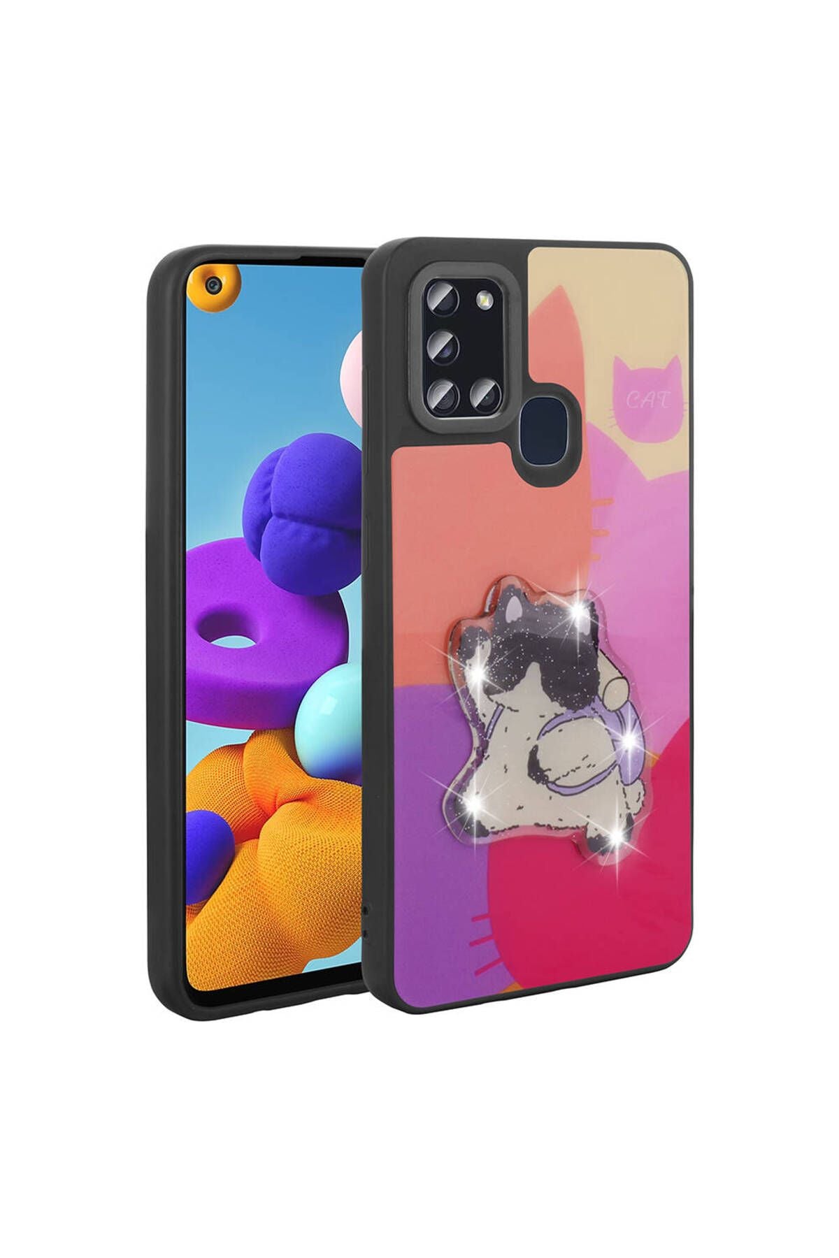 Galaxy A21S Kılıf Parlayan Kabartmalı İkonik Figürlü Zore Amas Silikon Kapak - Beyaz