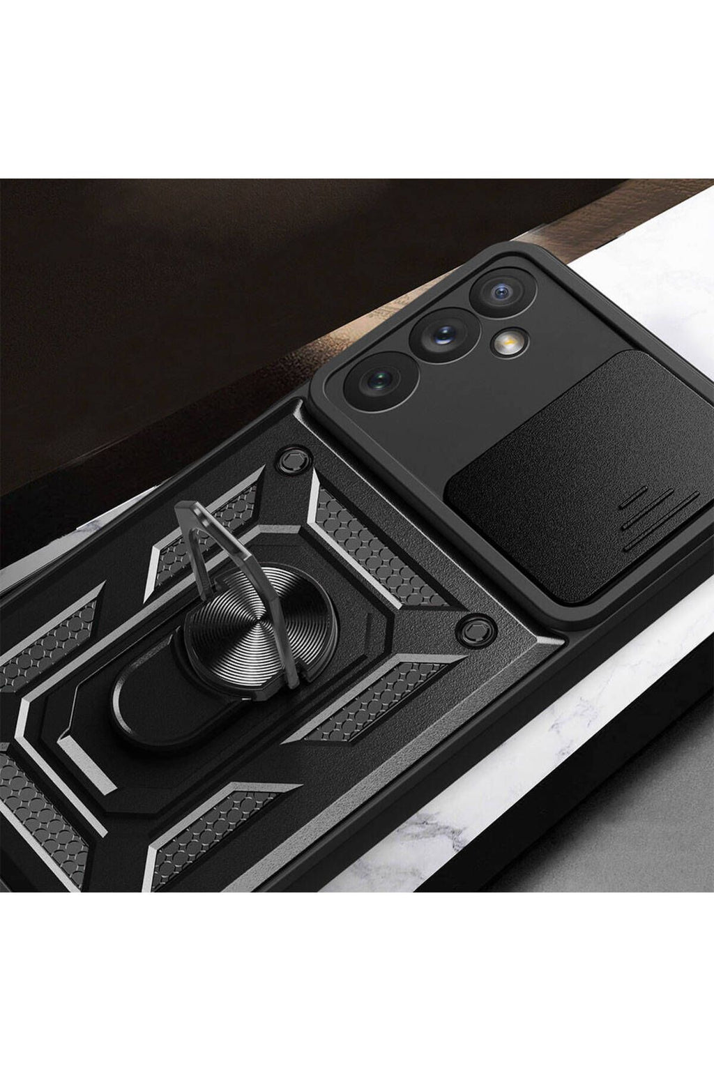 Galaxy A34 Kılıf Magnetik Standlı Kamera Korumalı Zore Sürgülü Vega Kapak - Siyah