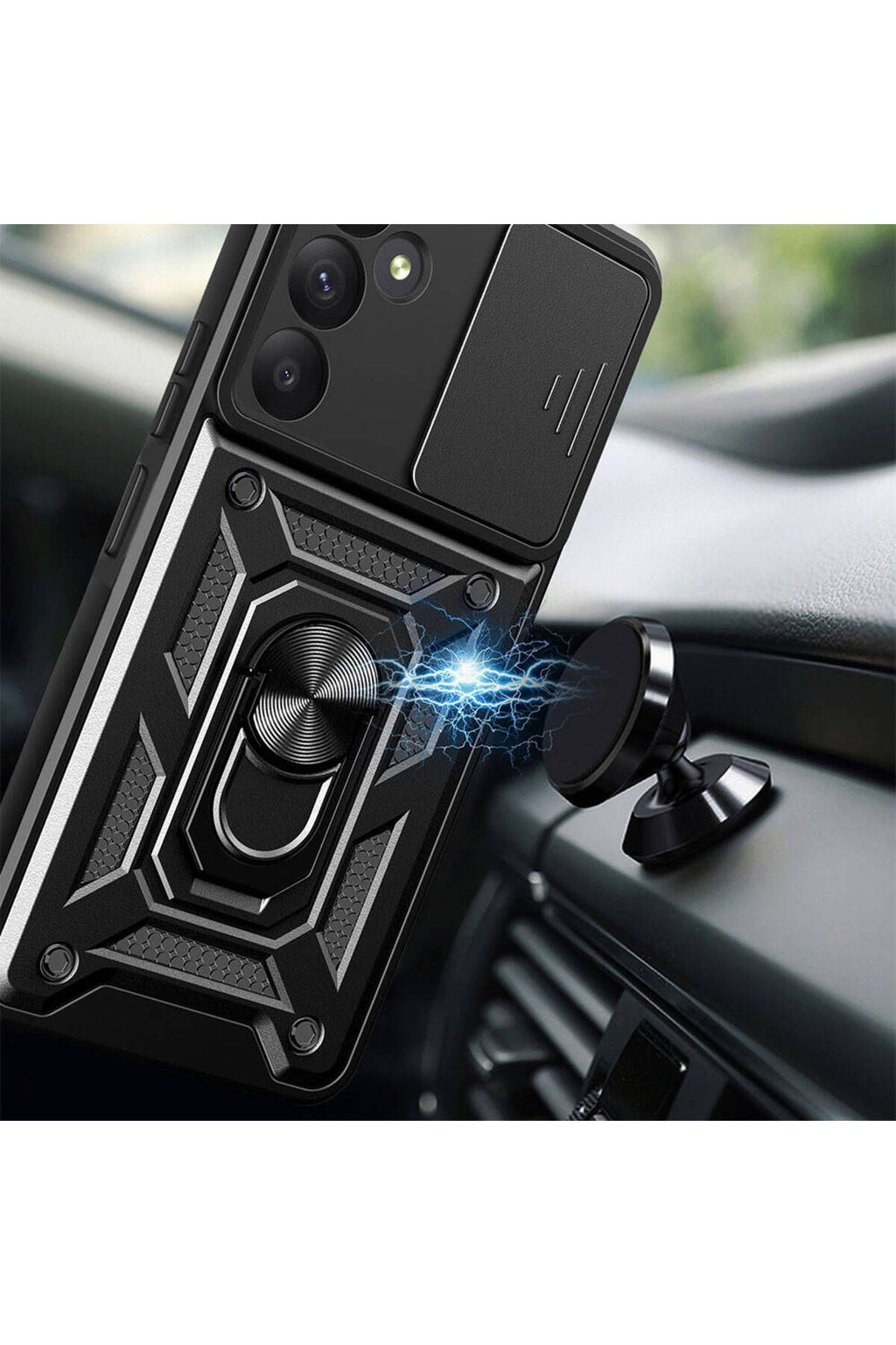 Galaxy A55 Uyumlu ODC Kılıf Magnetik Standlı Kamera Korumalı Zore Sürgülü Vega Kapak-Siyah
