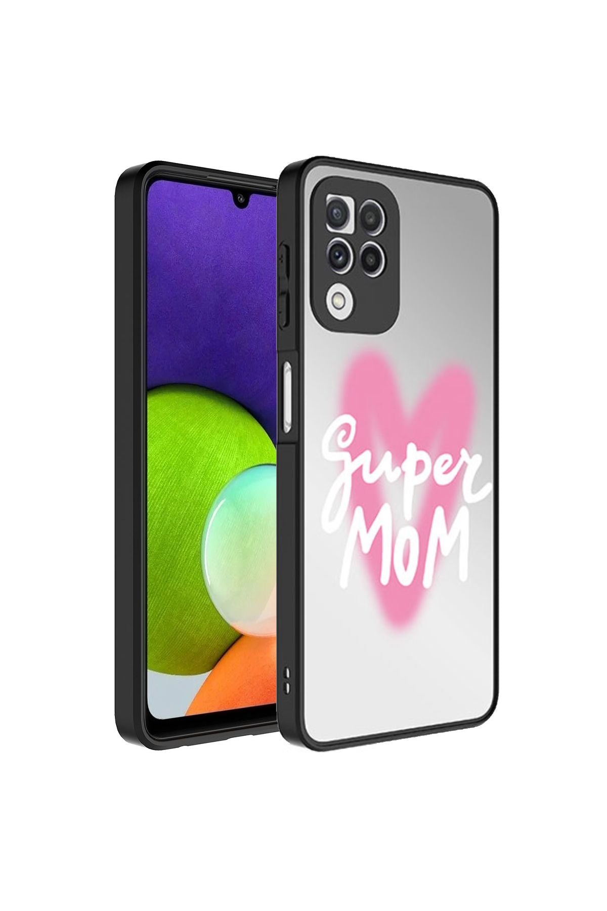 Galaxy A22 4G Kılıf Aynalı Desenli Kamera Korumalı Parlak Zore Mirror Kapak - Süper Anne