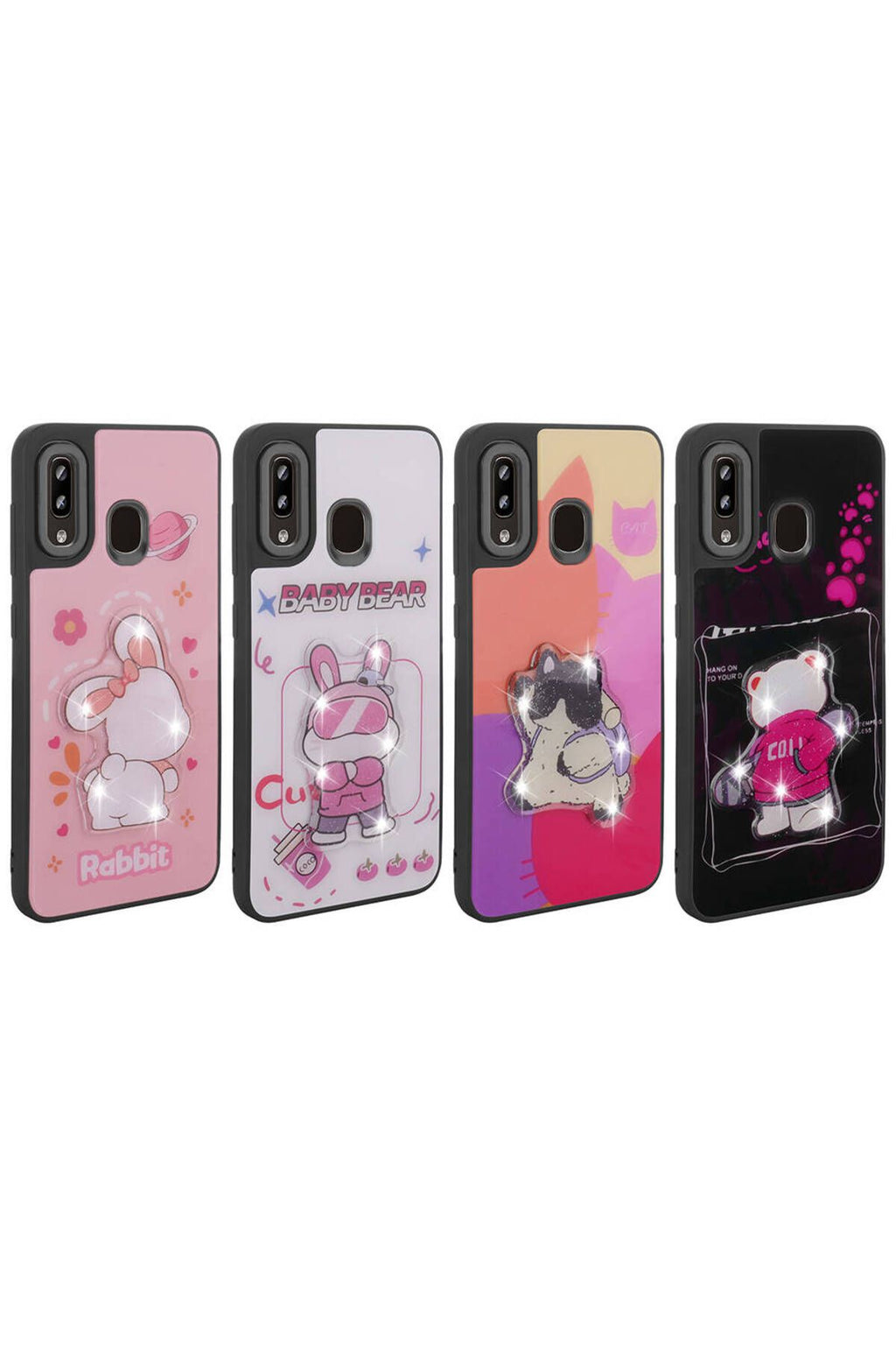 Galaxy A20 Kılıf Parlayan Kabartmalı İkonik Figürlü Zore Amas Silikon Kapak - Mor