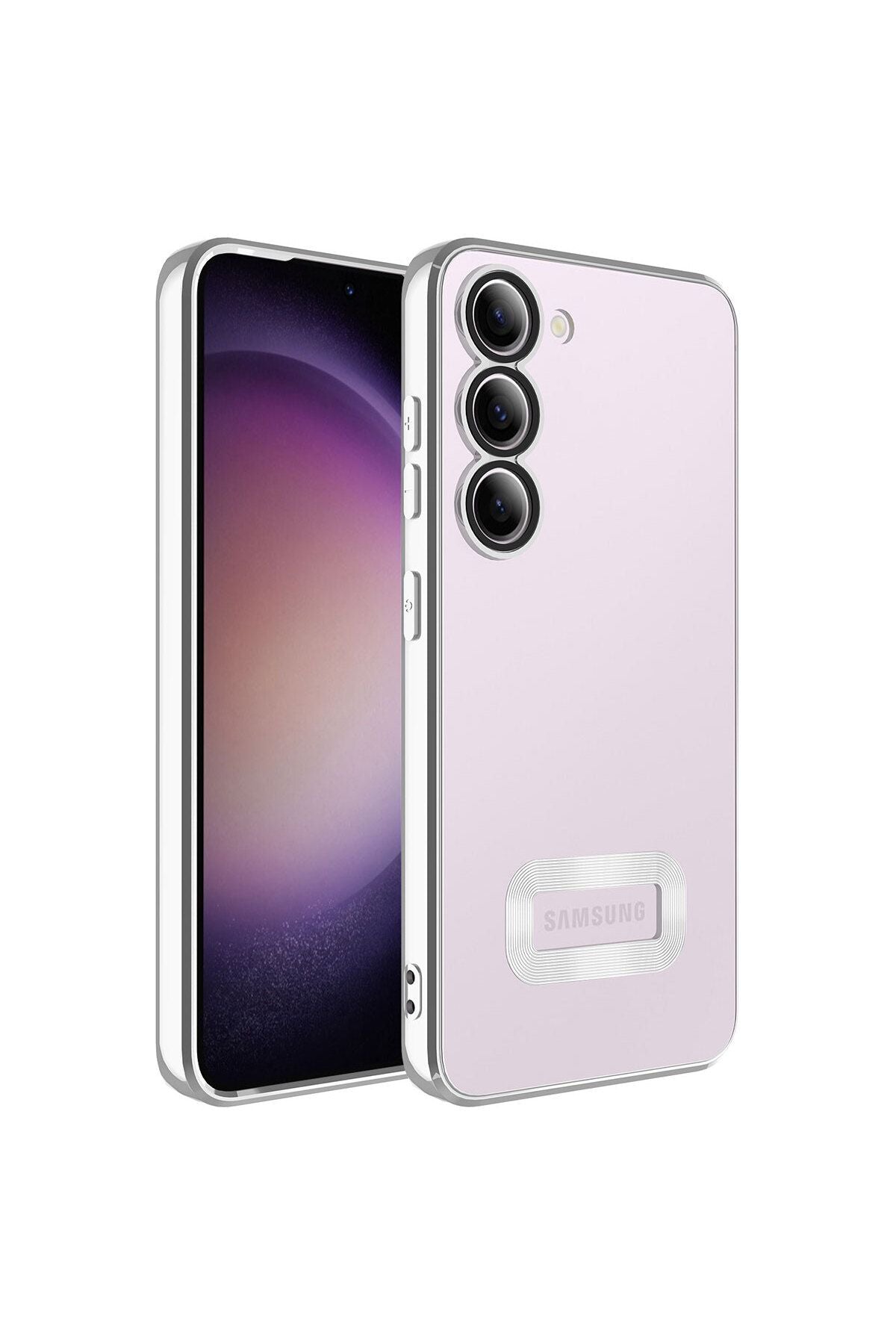 Galaxy S23 Plus Uyumlu Kamera Korumalı Logo Gösteren Zore Omega Kılıf-Gümüş