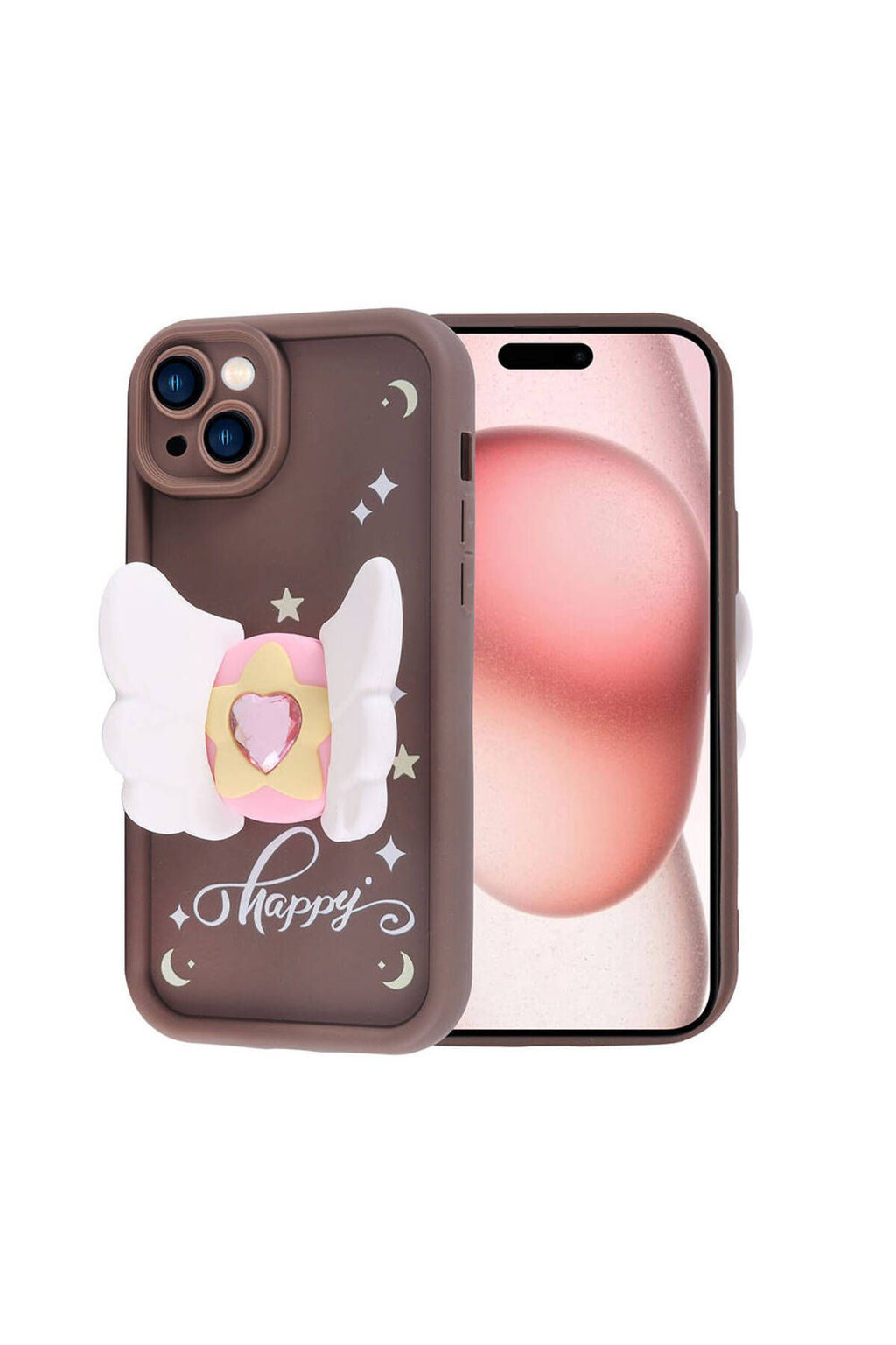 iPhone 15 Kılıf Kamera Korumalı Figür Tasarımlı Zore Kapya Kapak-Pembe Koyu