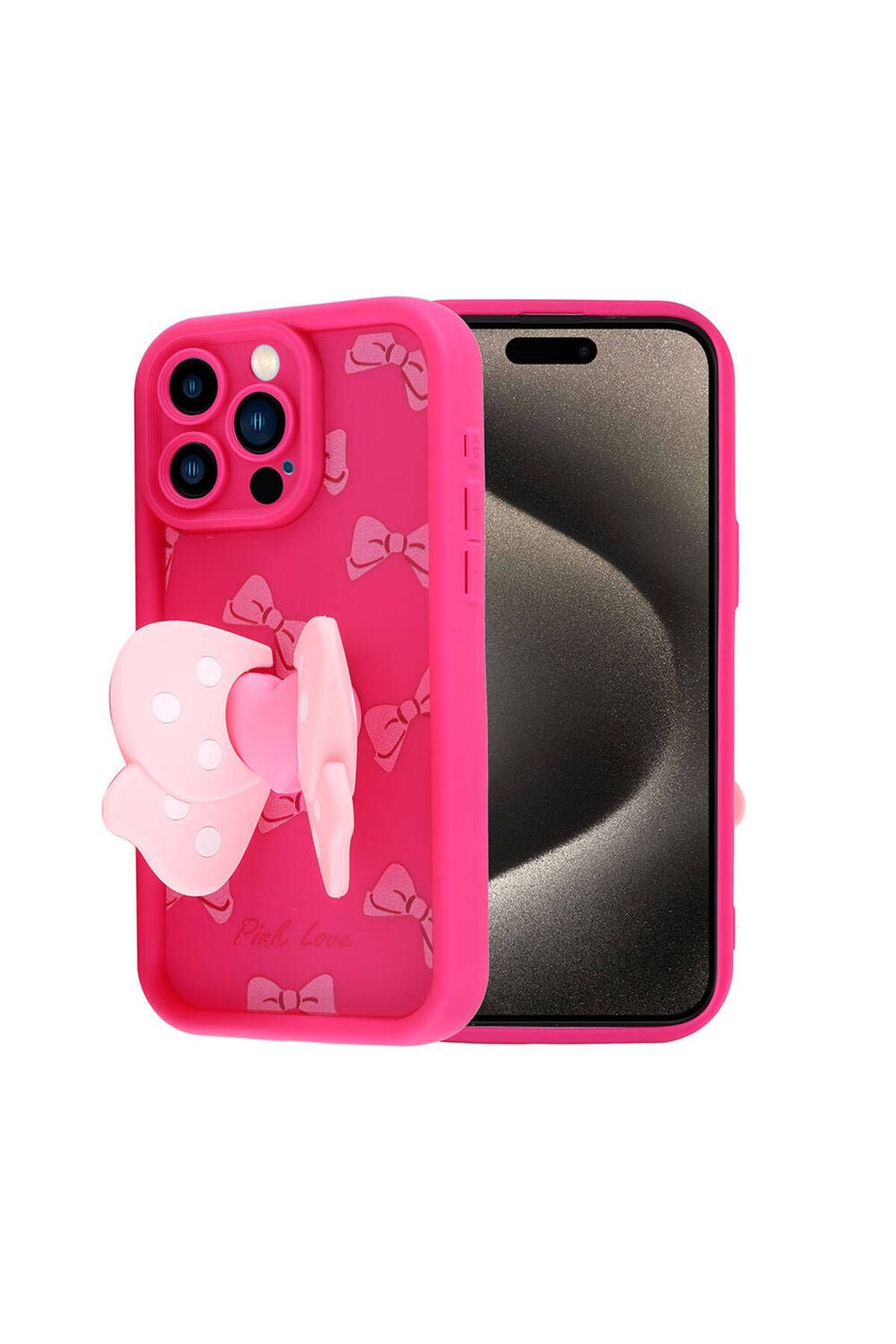 iPhone 15 Pro Kılıf Kamera Korumalı Figür Tasarımlı Zore Kapya Kapak-Pembe Koyu