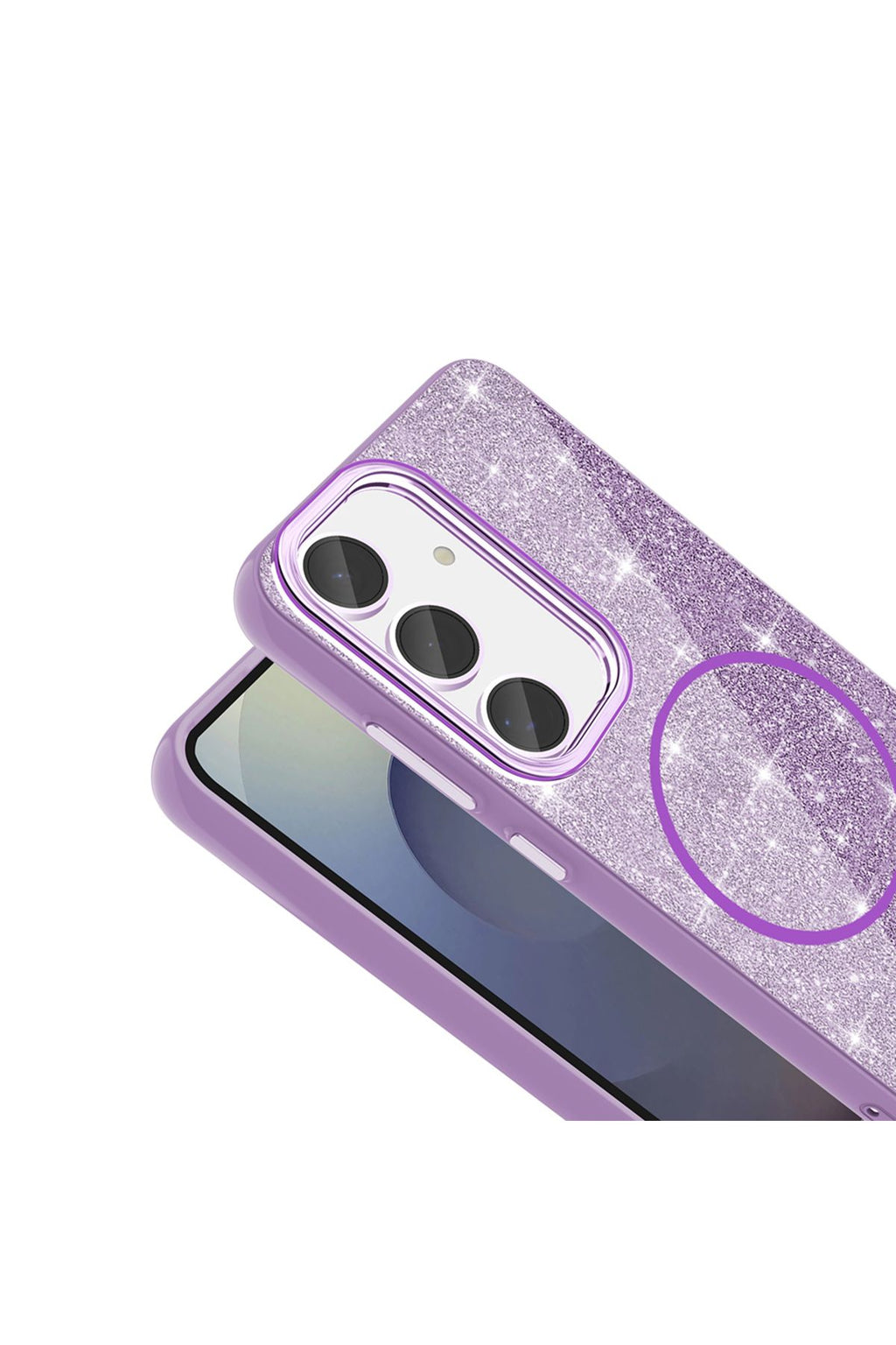 Galaxy S24 FE Kılıf Magsafe Şarj Özellikli Parlayan Simli Zore Okso Kapak - Beyaz