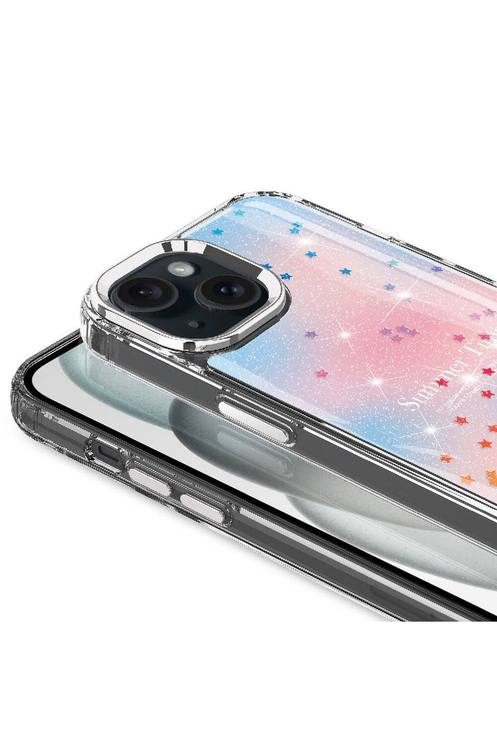 iPhone 15 Plus Uyumlu Simli Desenli Parlak Zore Task Kılıf-Pembe