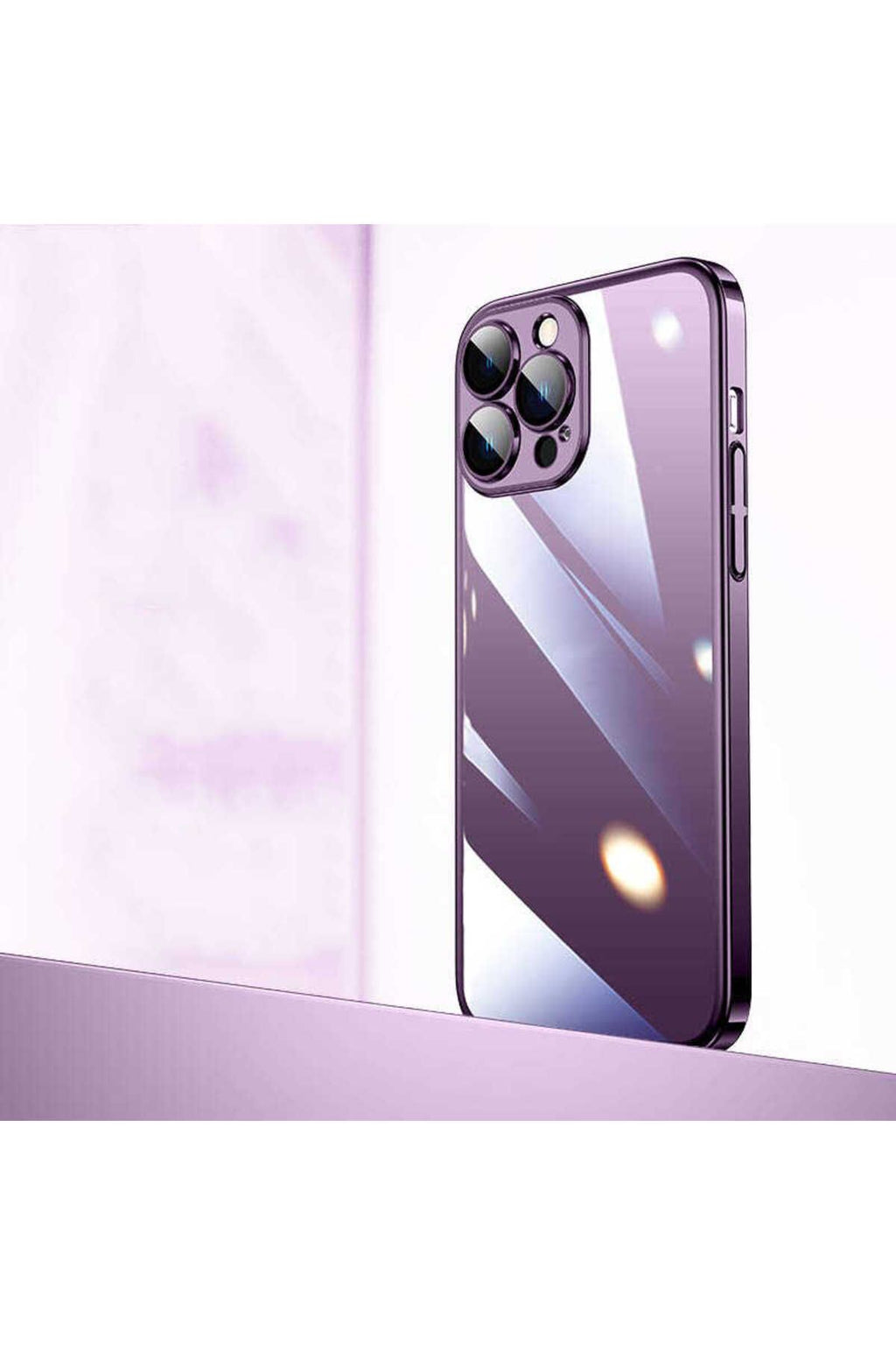 iPhone 14 Pro Uyumlu Sert PC Renkli Çerçeveli Zore Riksos Kılıf-Derin Mor