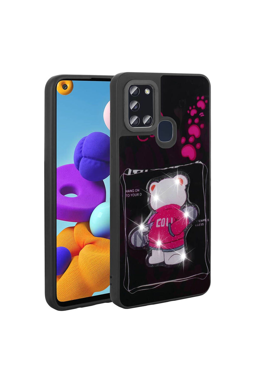 Galaxy A21S Kılıf Parlayan Kabartmalı İkonik Figürlü Zore Amas Silikon Kapak - Beyaz