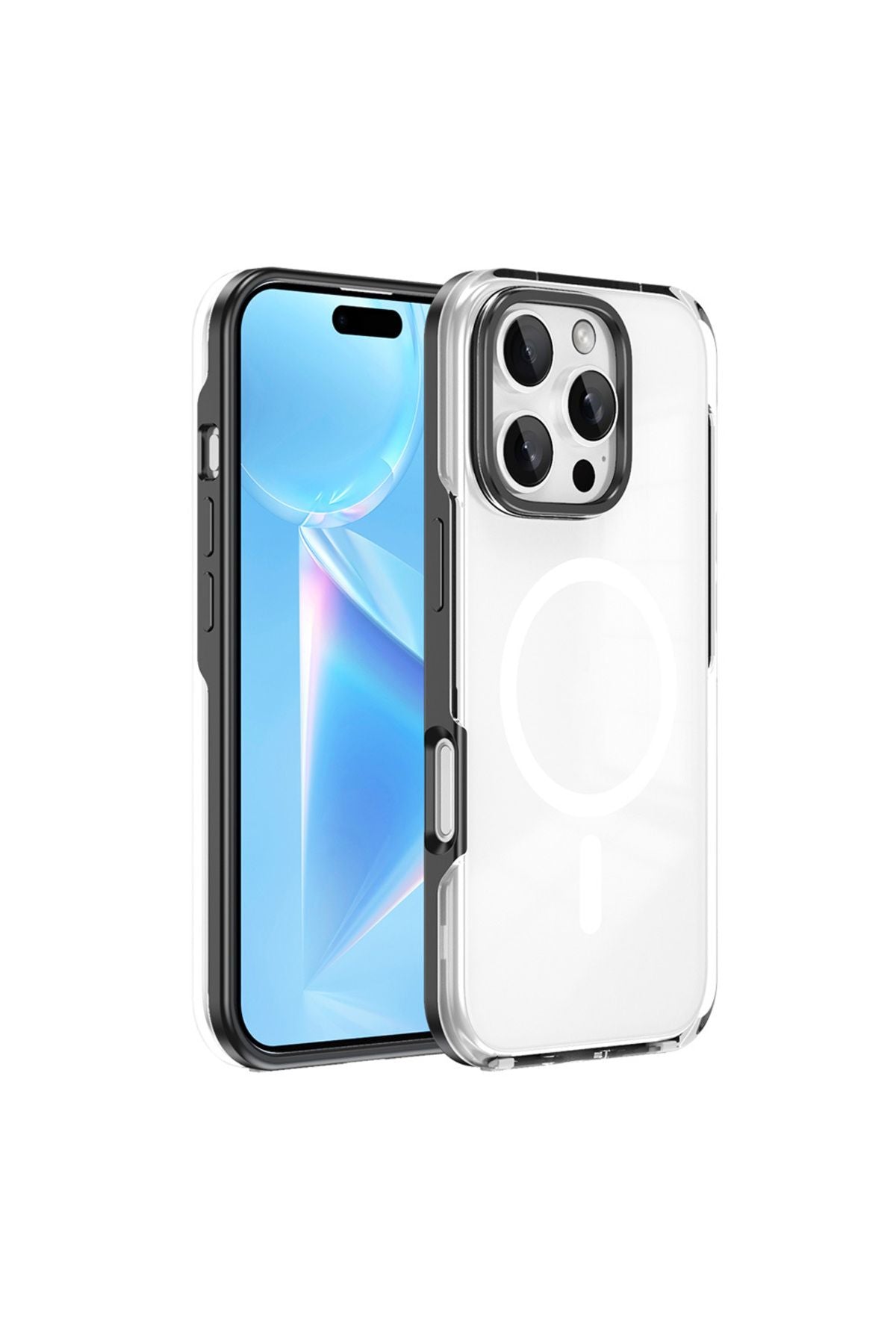 iPhone 16 Pro Max Kılıf Magsafe Şarj Özellikli Çıkarılabilir Arka Yüzeyli Zore Polar Kapak-Siyah