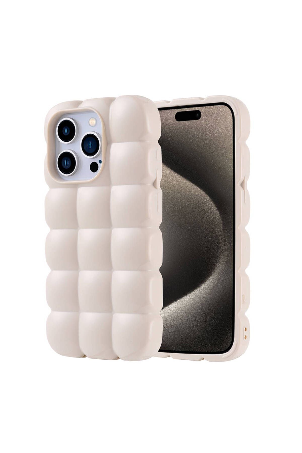 iPhone 15 Pro Kılıf Parlak Esnek Silikon Zore Dom Dom Kapak - Beyaz