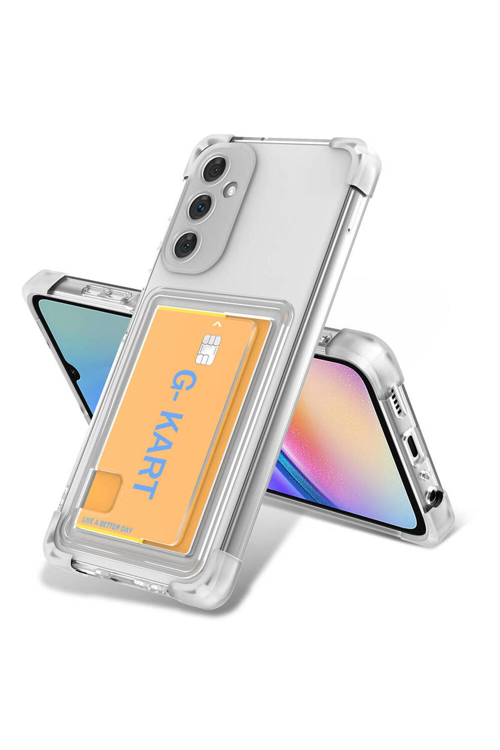 Galaxy A25 Kılıf Airbag Tasarımlı Şeffaf Kartlıklı Zore G-Kart Kapak - Renksiz