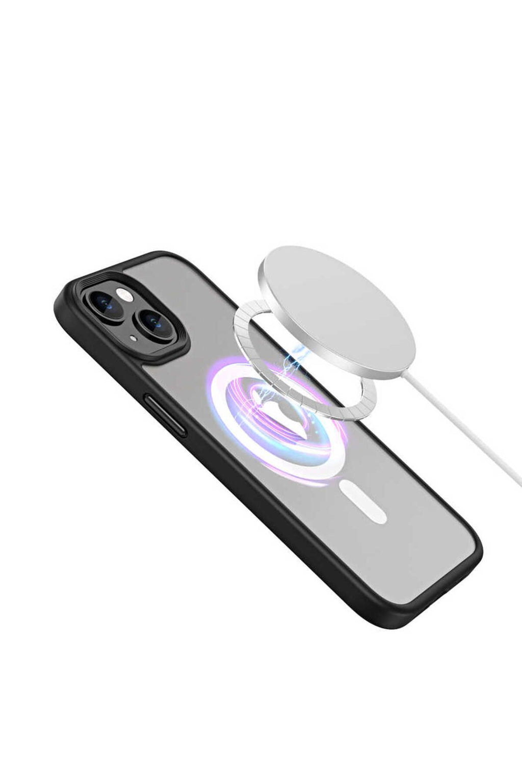 iPhone 14 Uyumlu Wireless Şarj Özellikli Zore Hibrit Magsafe Kılıf-Derin Mor