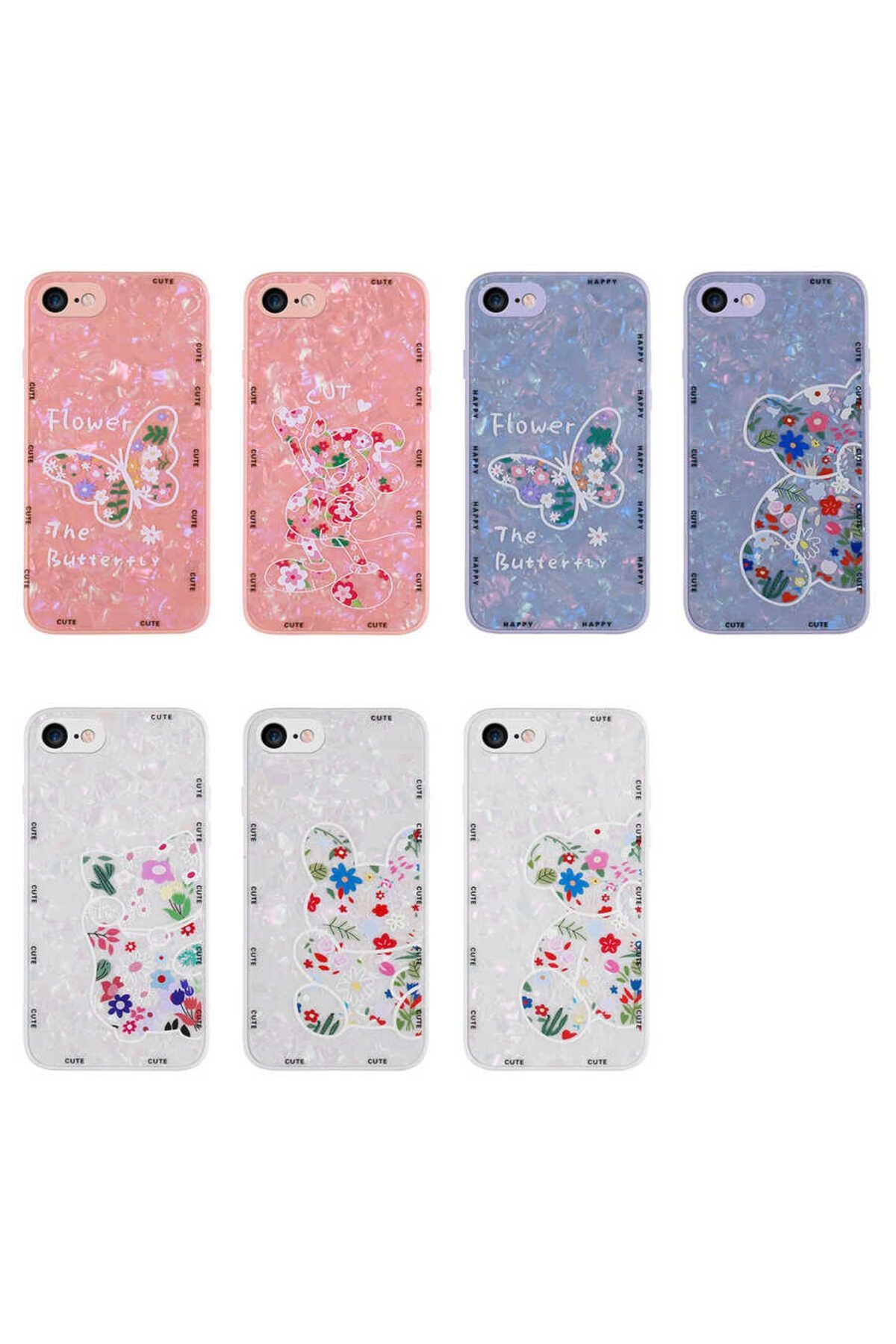 iPhone SE 2022 Uyumlu Desenli Sert Silikon TCG Mumila Kılıf-Pink Flower