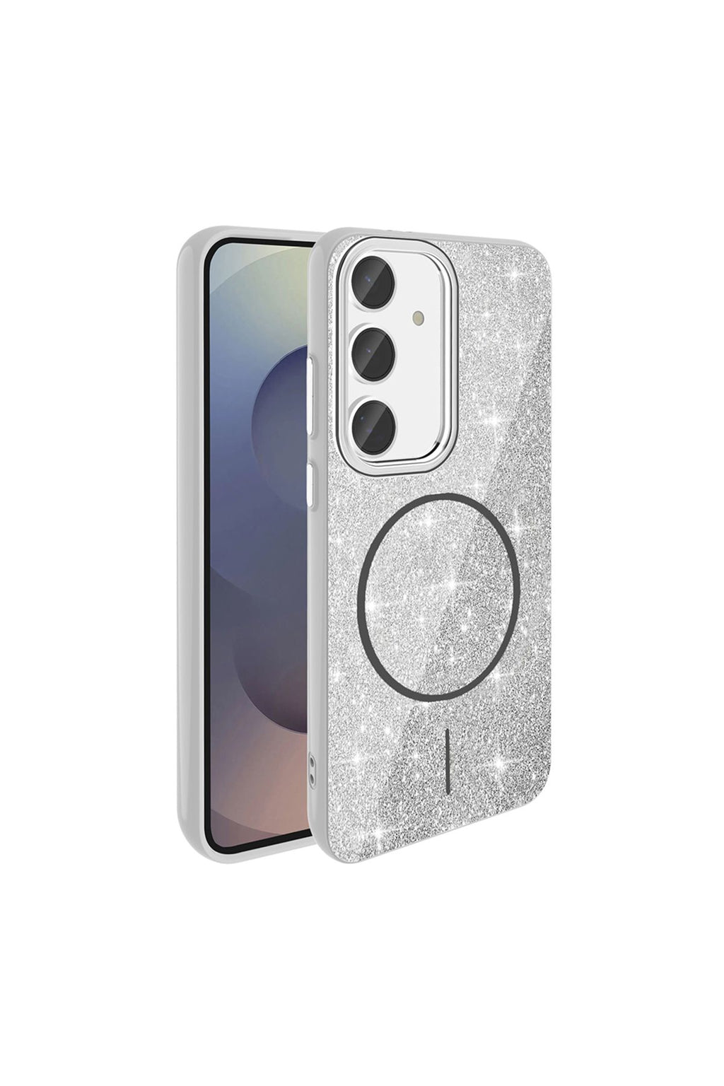 Galaxy S24 FE Kılıf Magsafe Şarj Özellikli Parlayan Simli Zore Okso Kapak - Siyah