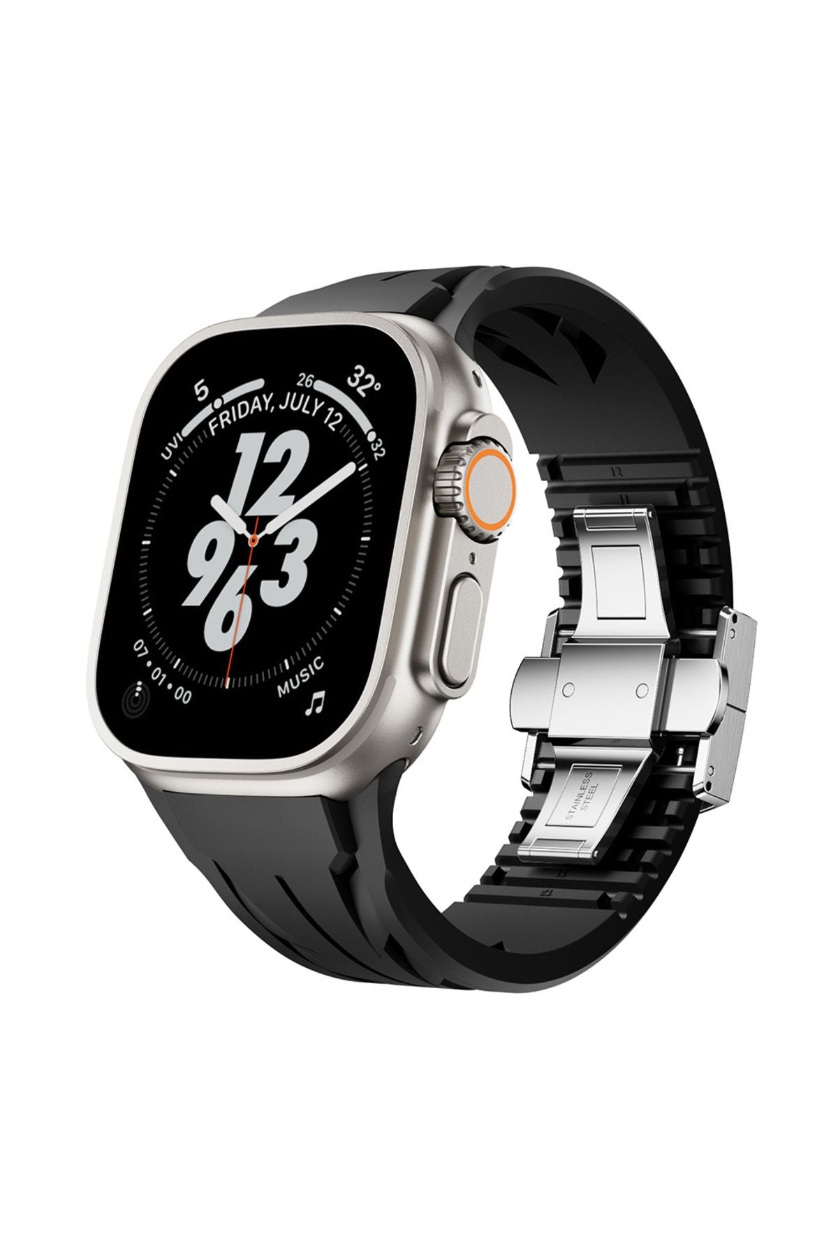 Apple Watch Ultra 49mm KRD-127 Metal Tokalı Silikon Kordon-Siyah