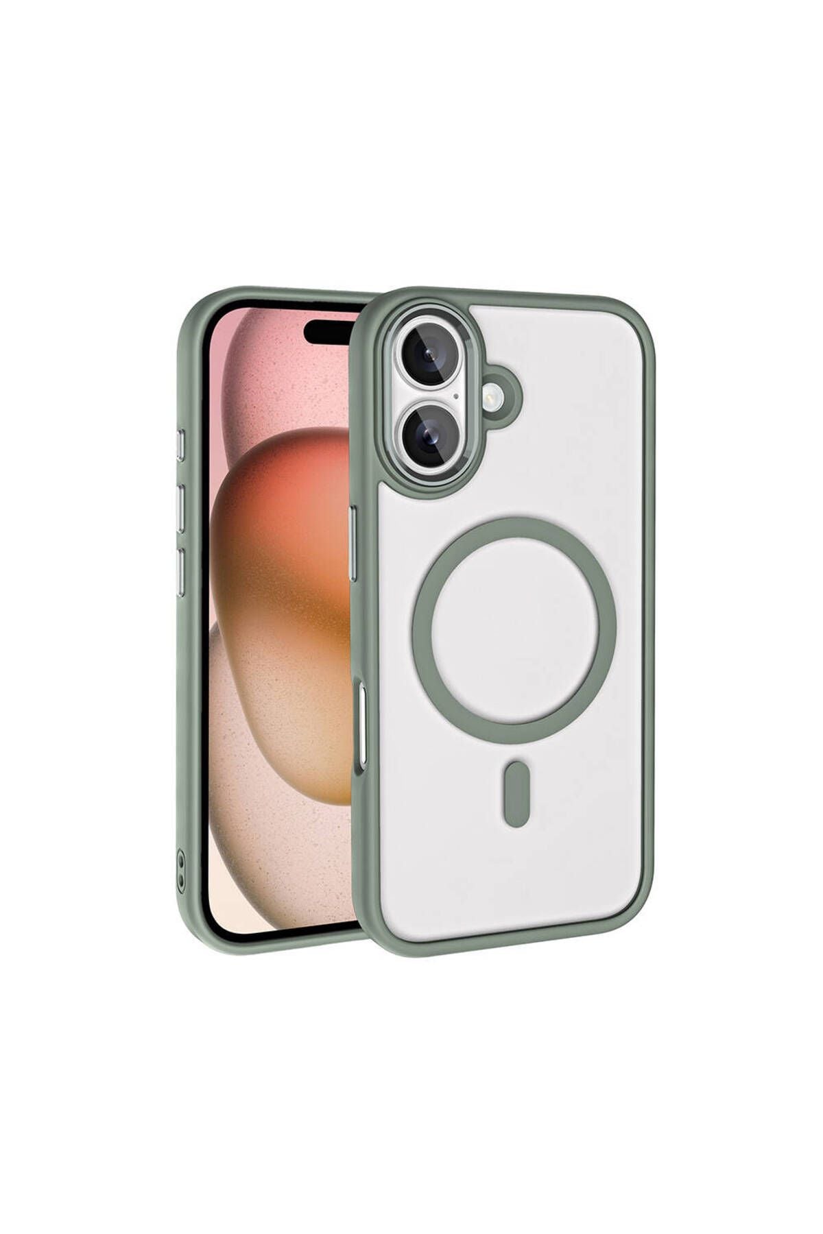 Apple iPhone 16 Plus Kılıf Wireless Şarj Özellikli Zore Krom Magsafe Silikon Kapak-Yeşil
