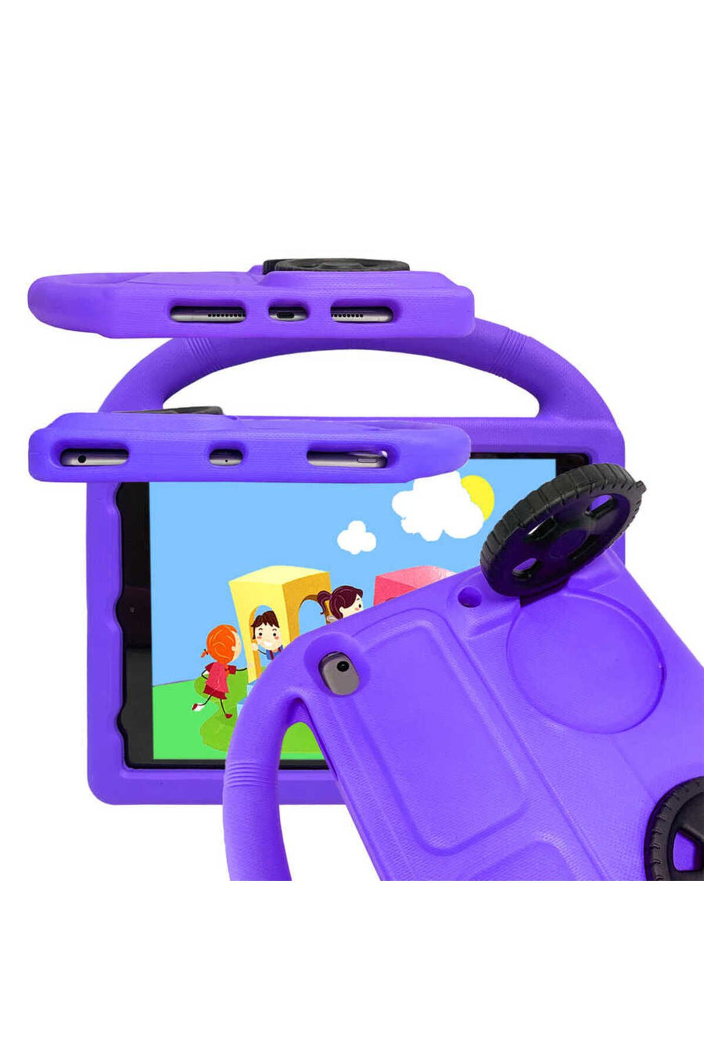 iPad 10.2 (9.Nesil) Zore Wheel Car Tekerlek Standlı Tablet Eva Silikon Kılıf - Pembe Koyu