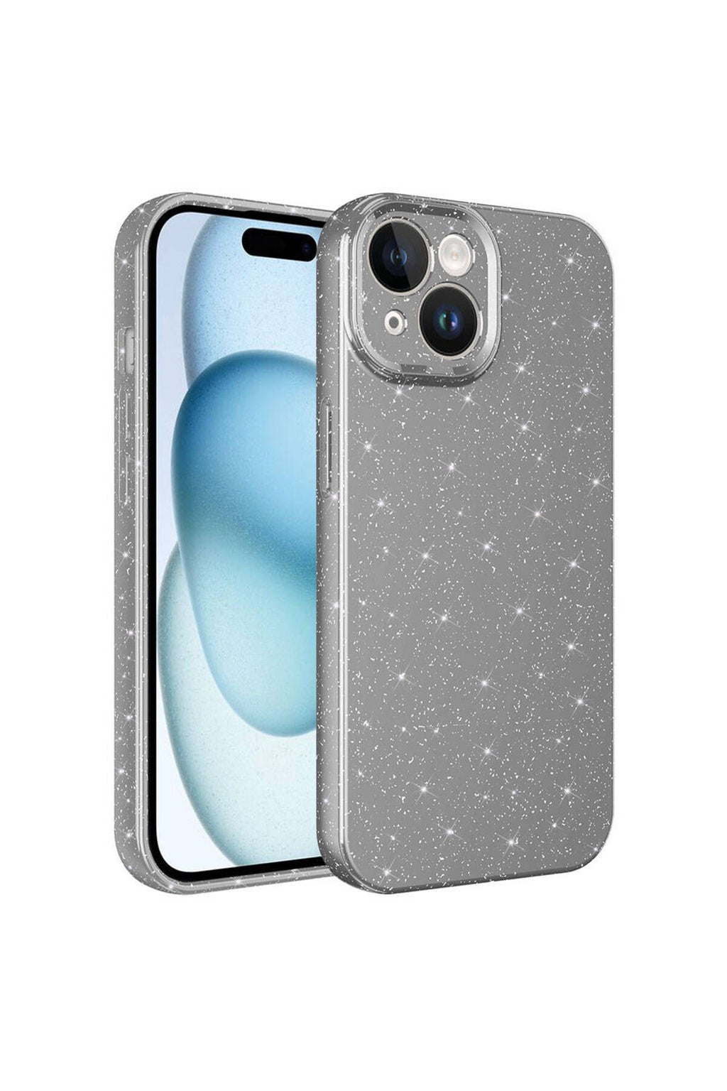 iPhone 15 Uyumlu Kamera Korumalı Simli Lüks Zore Koton Kılıf-Gri