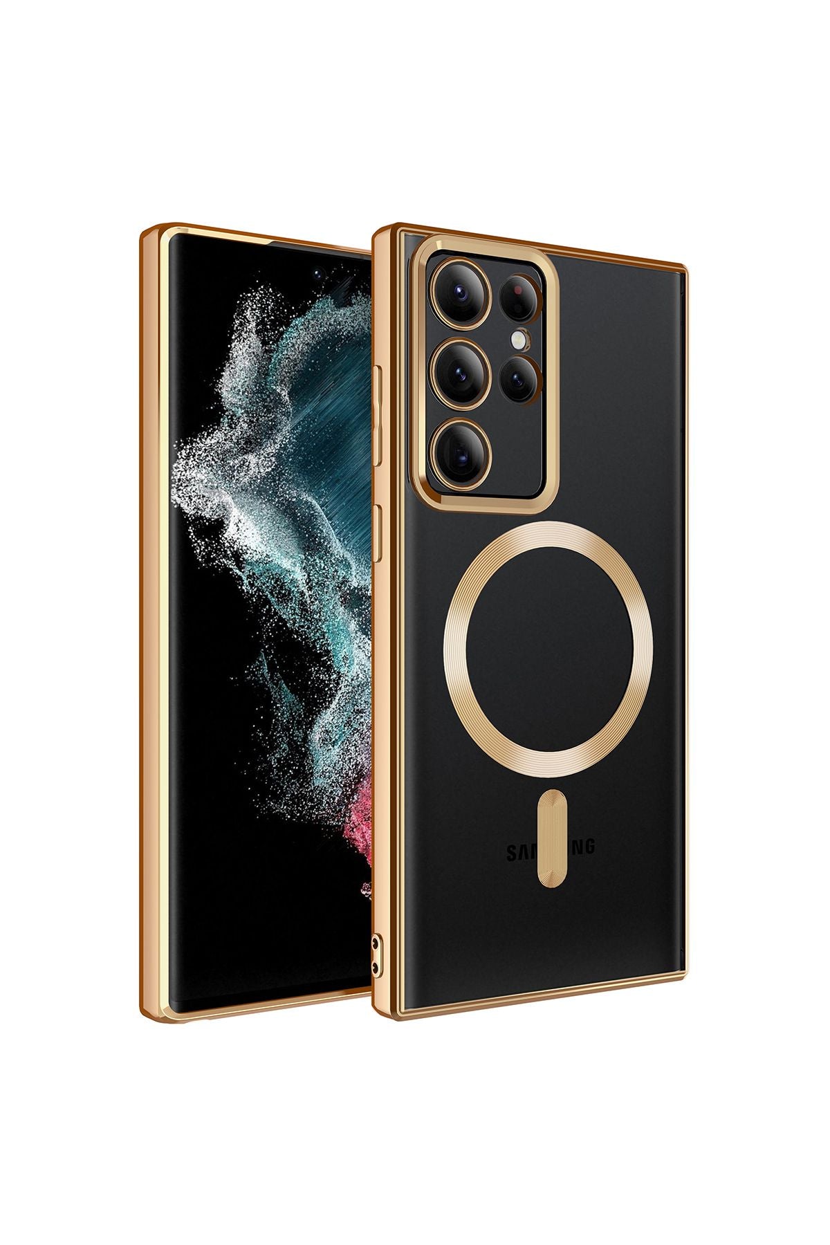 Galaxy S23 Ultra Uyumlu Magsafe Wireless Şarj Özellikli ES TEKNOLOJİ Setro Silikon-Gold