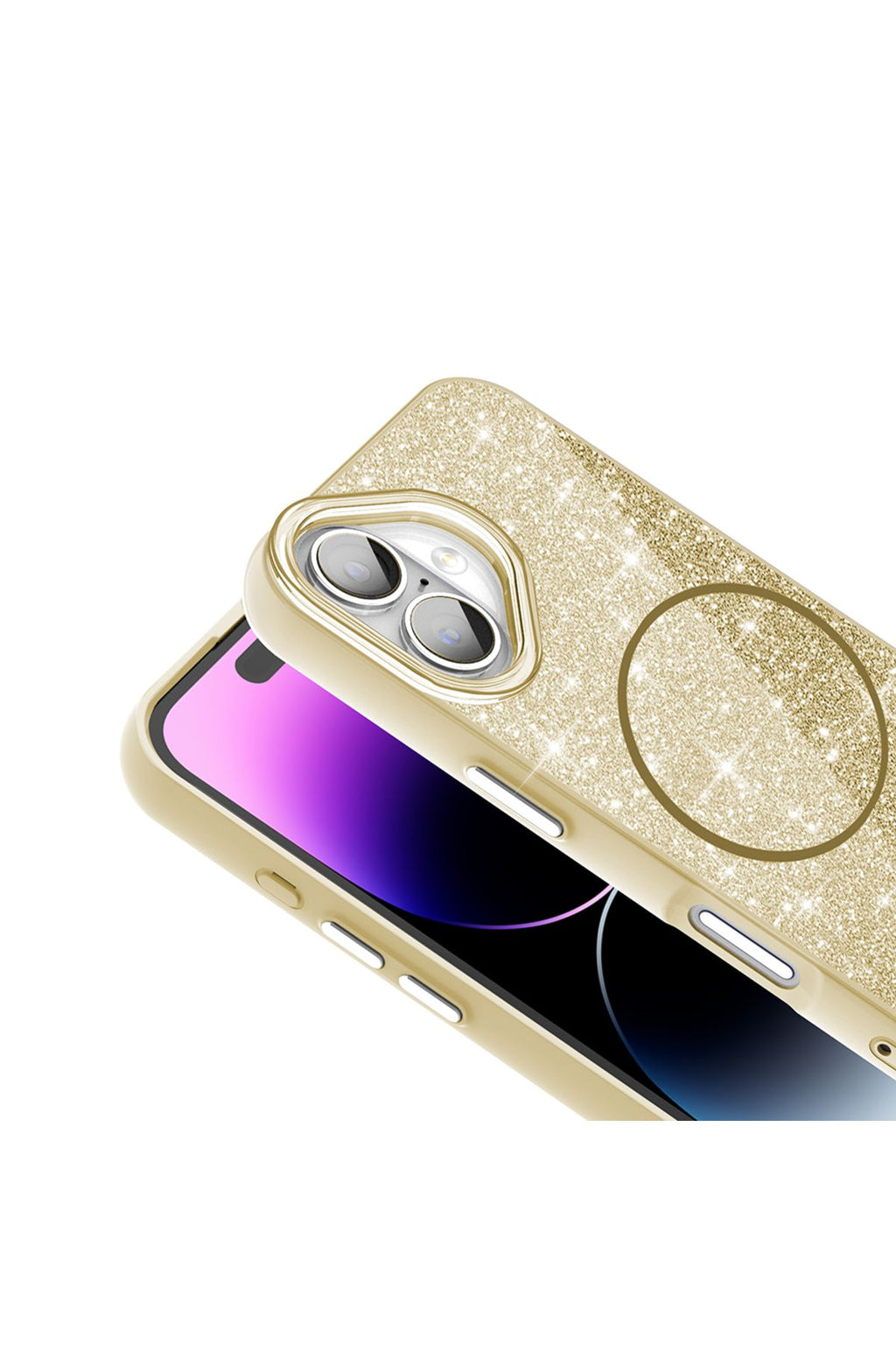 iPhone 16 Plus Kılıf Magsafe Şarj Özellikli Parlayan Simli Zore Okso Kapak - Gold