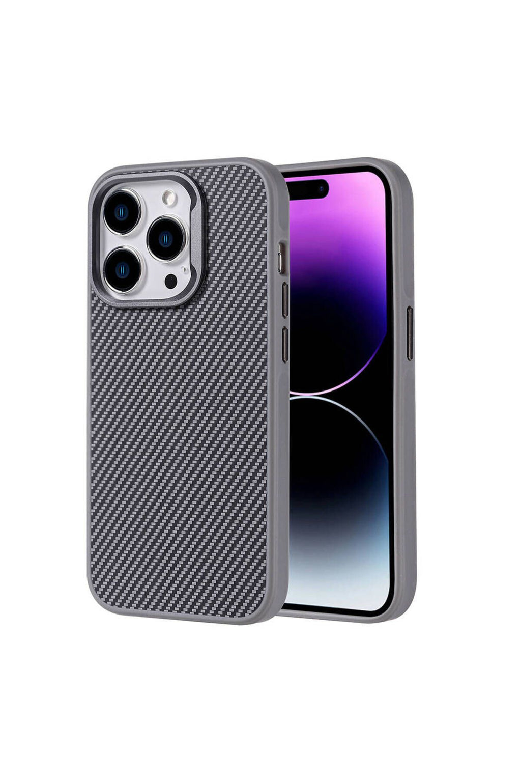 iPhone 15 Pro Kılıf Magsafe Şarj Özellikli Karbon Fiber Görünümlü Zore Troy Kapak-Gümüş