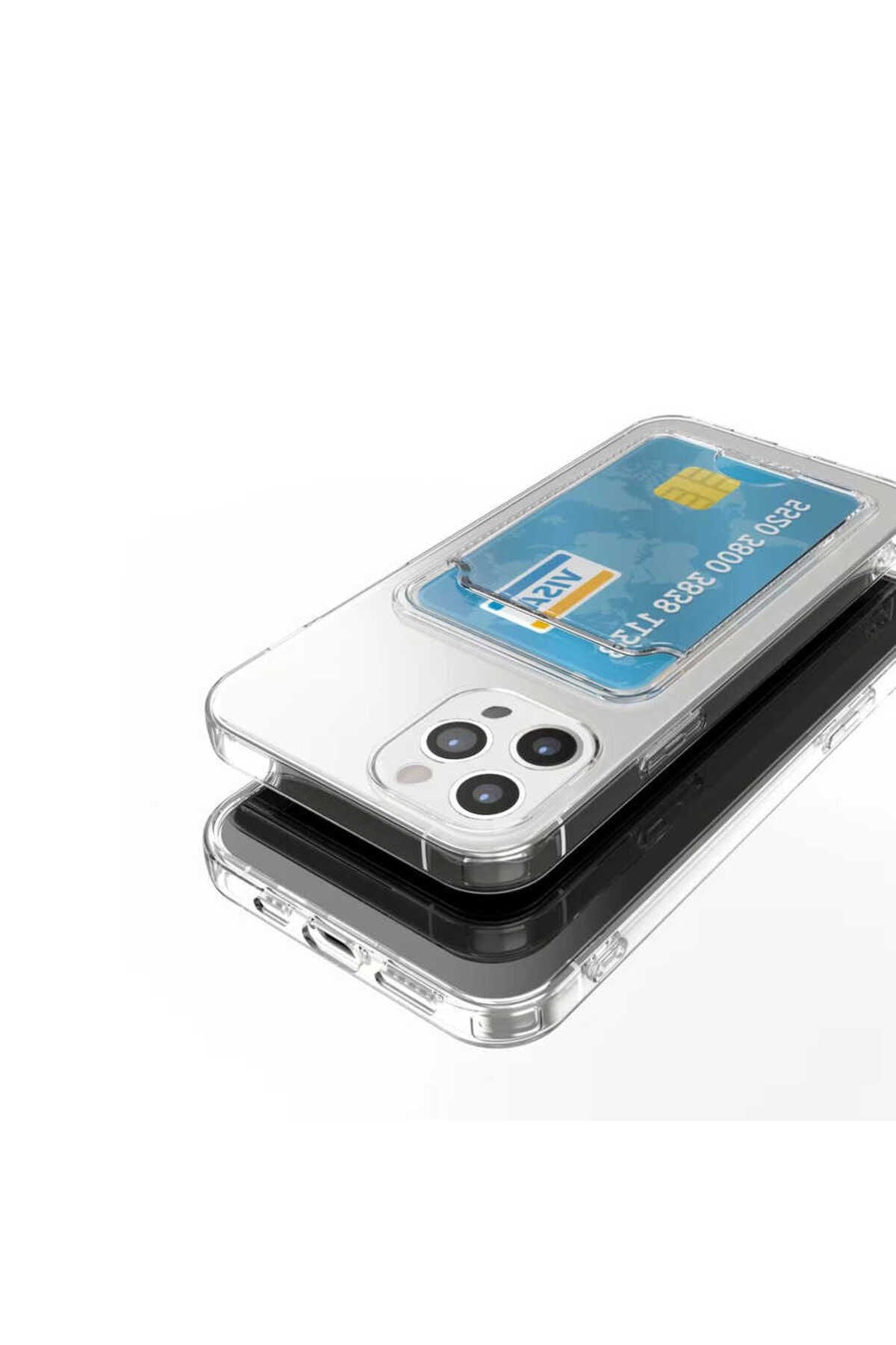 iPhone 14 Pro Uyumlu Kartlıklı Şeffaf Zore Setra Clear Silikon Kılıf-Renksiz