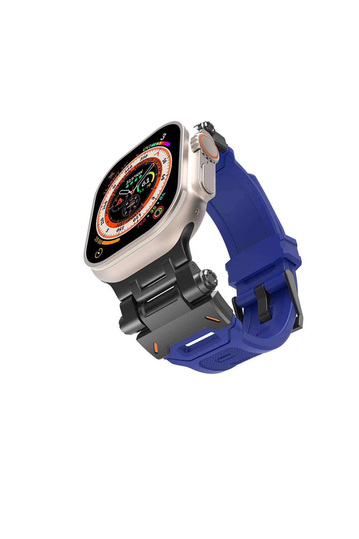 Watch Ultra 49mm CLO- KRD-108 Metal Başlıklı Silikon Kordon-Starlight-Mavi
