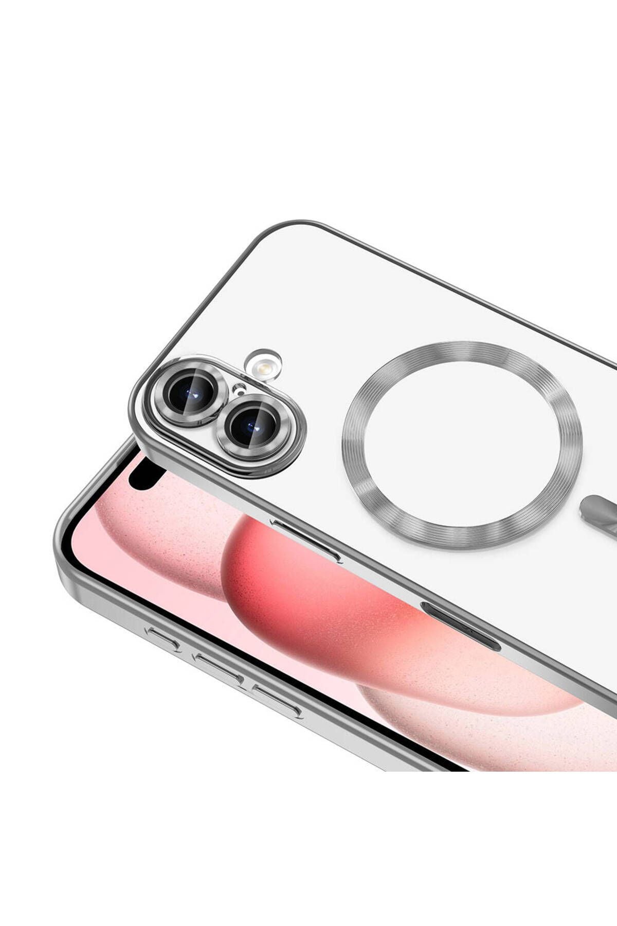 iPhone 16 Kılıf Kamera Korumalı Magsafe Wireless Şarj Özellikli Zore Demre Kapak - Gümüş